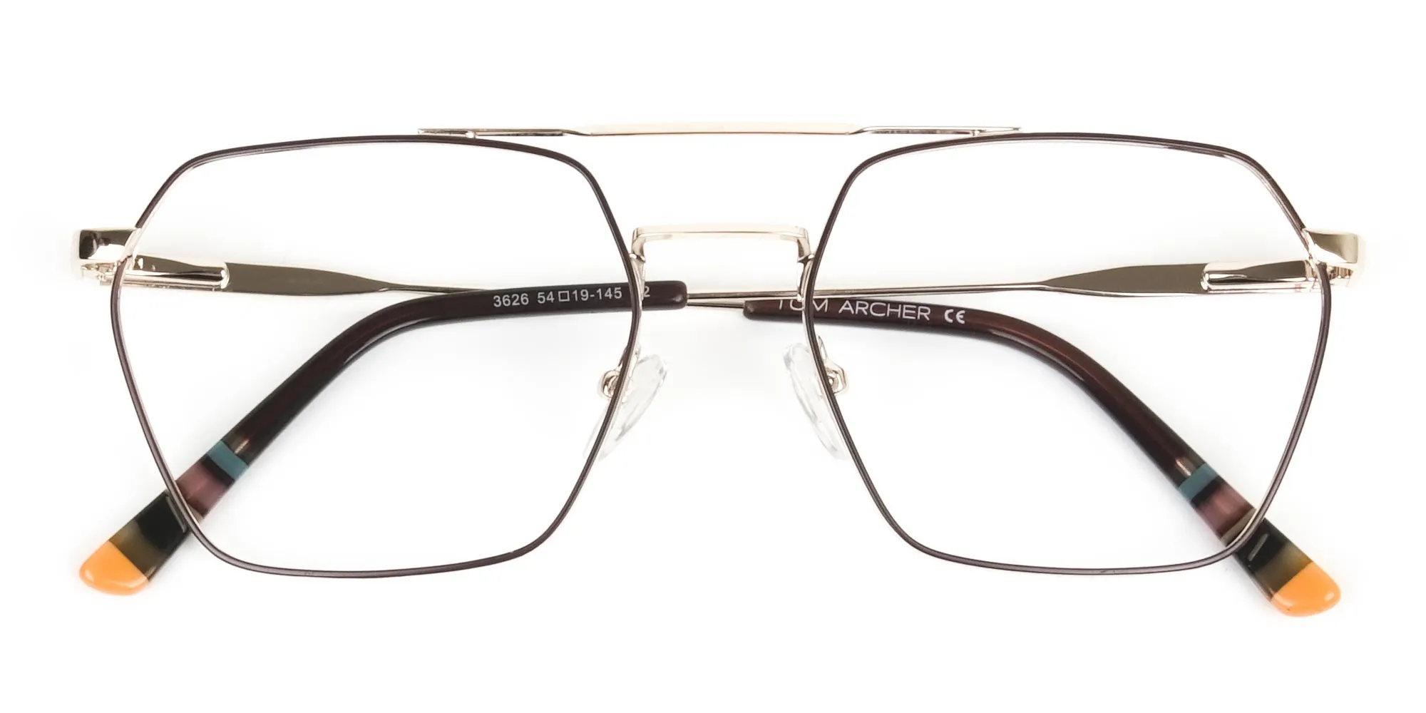 Hipster Geometric Gold & Brown Thin Metal Frame Glasses - 2