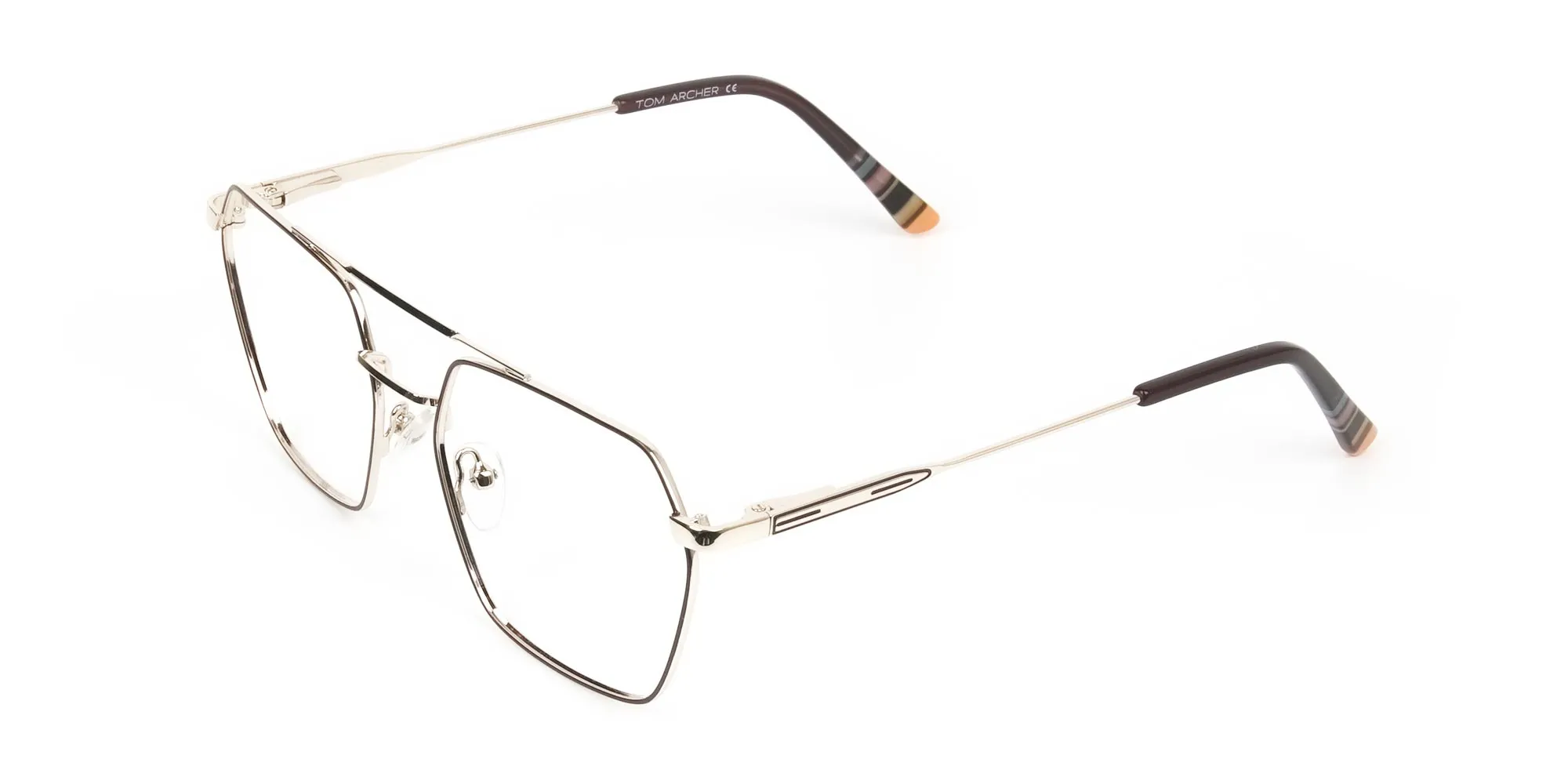 Hipster Geometric Gold & Brown Thin Metal Frame Glasses - 2