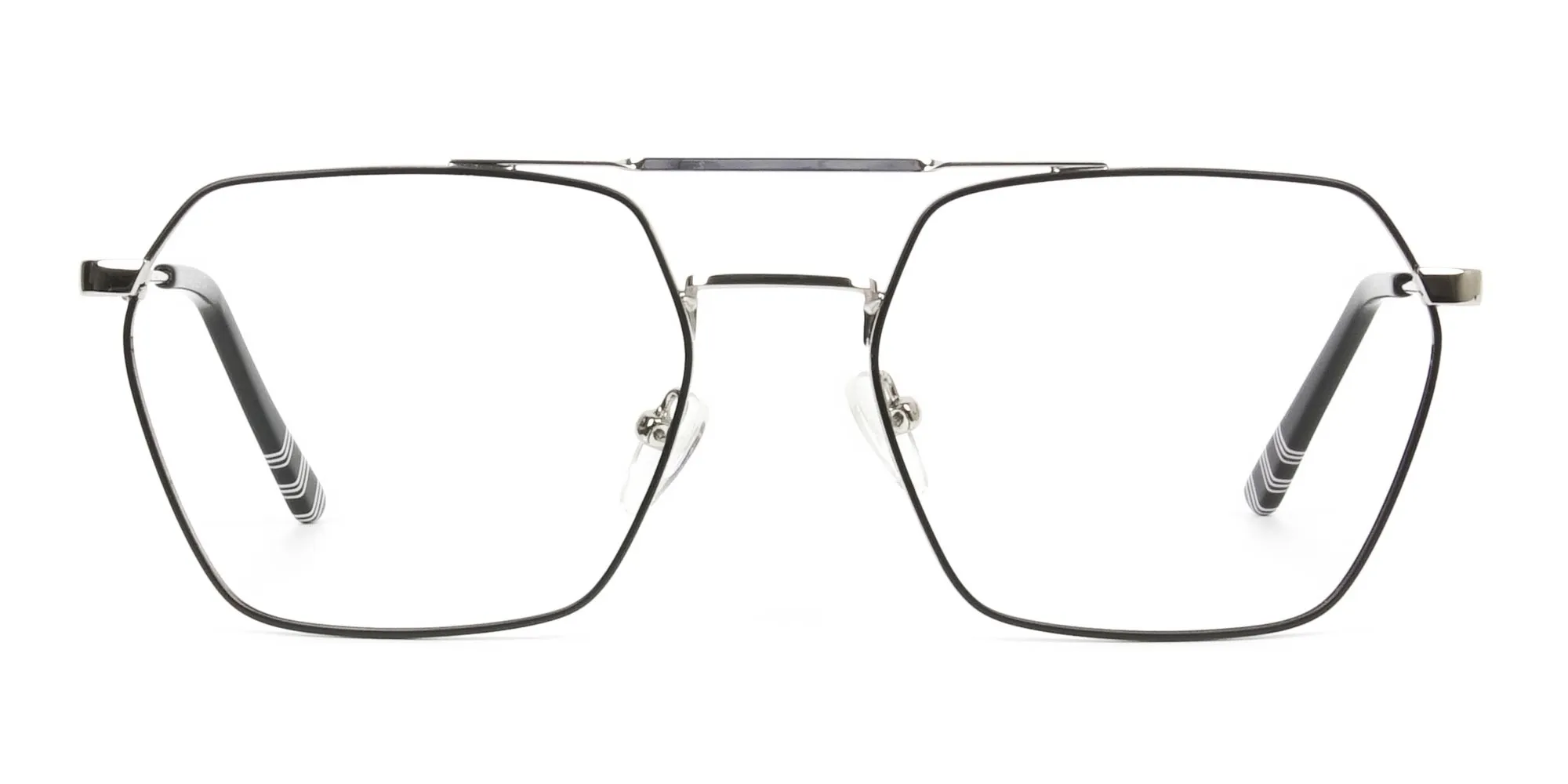 Black & Silver Thin Metal Glasses in Hipster Geometric Frame - 2