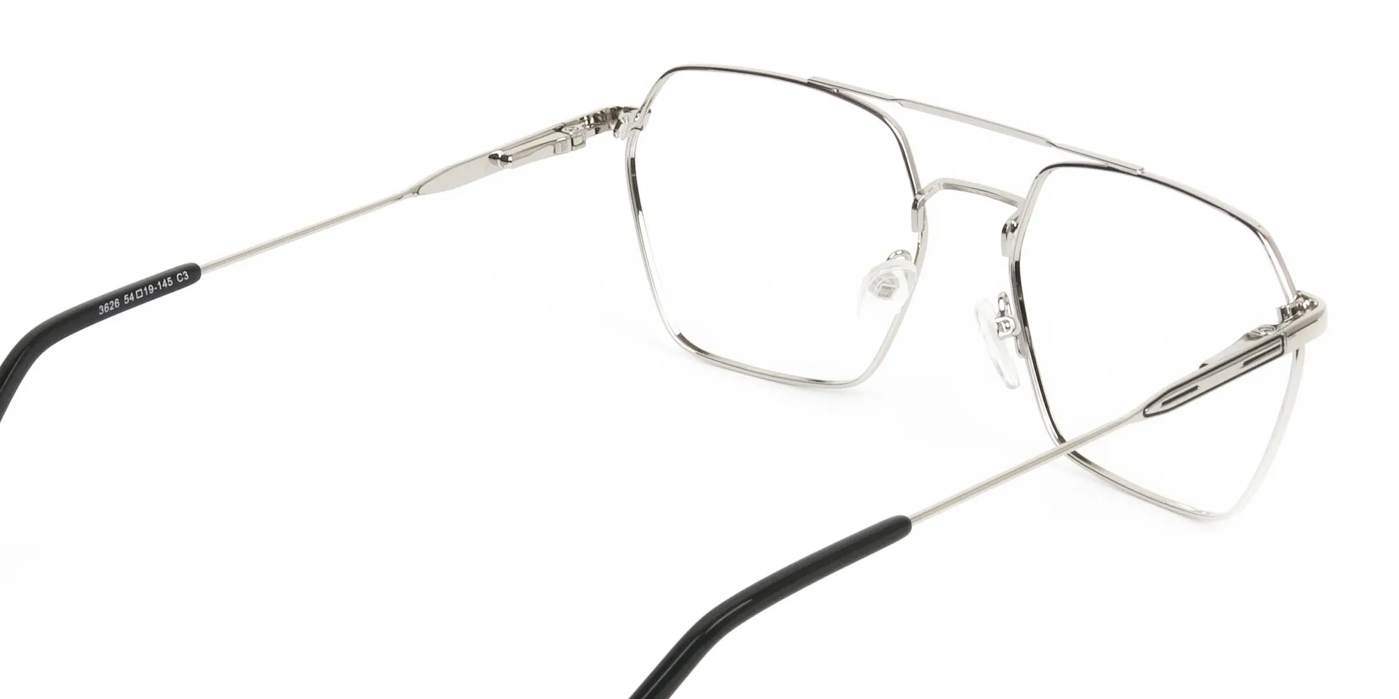 Black & Silver Thin Metal Glasses in Hipster Geometric Frame - 2