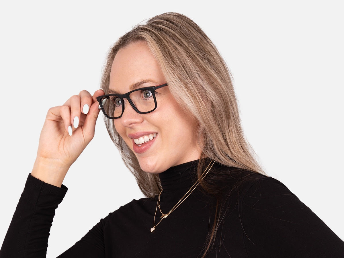 Matte Black Rectangular Glasses-54