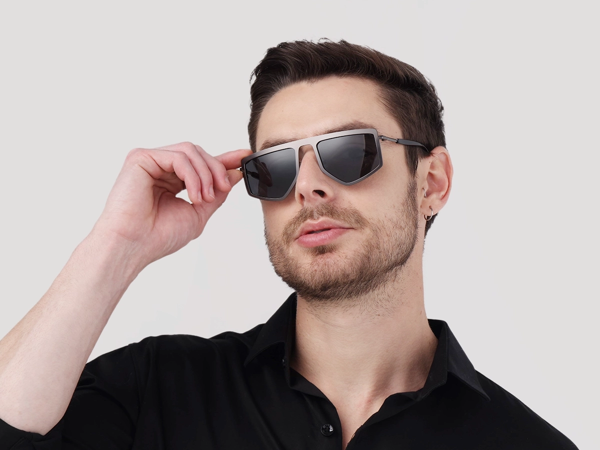 Matte Gunmetal Pilot Geometric Sunglasses-43
