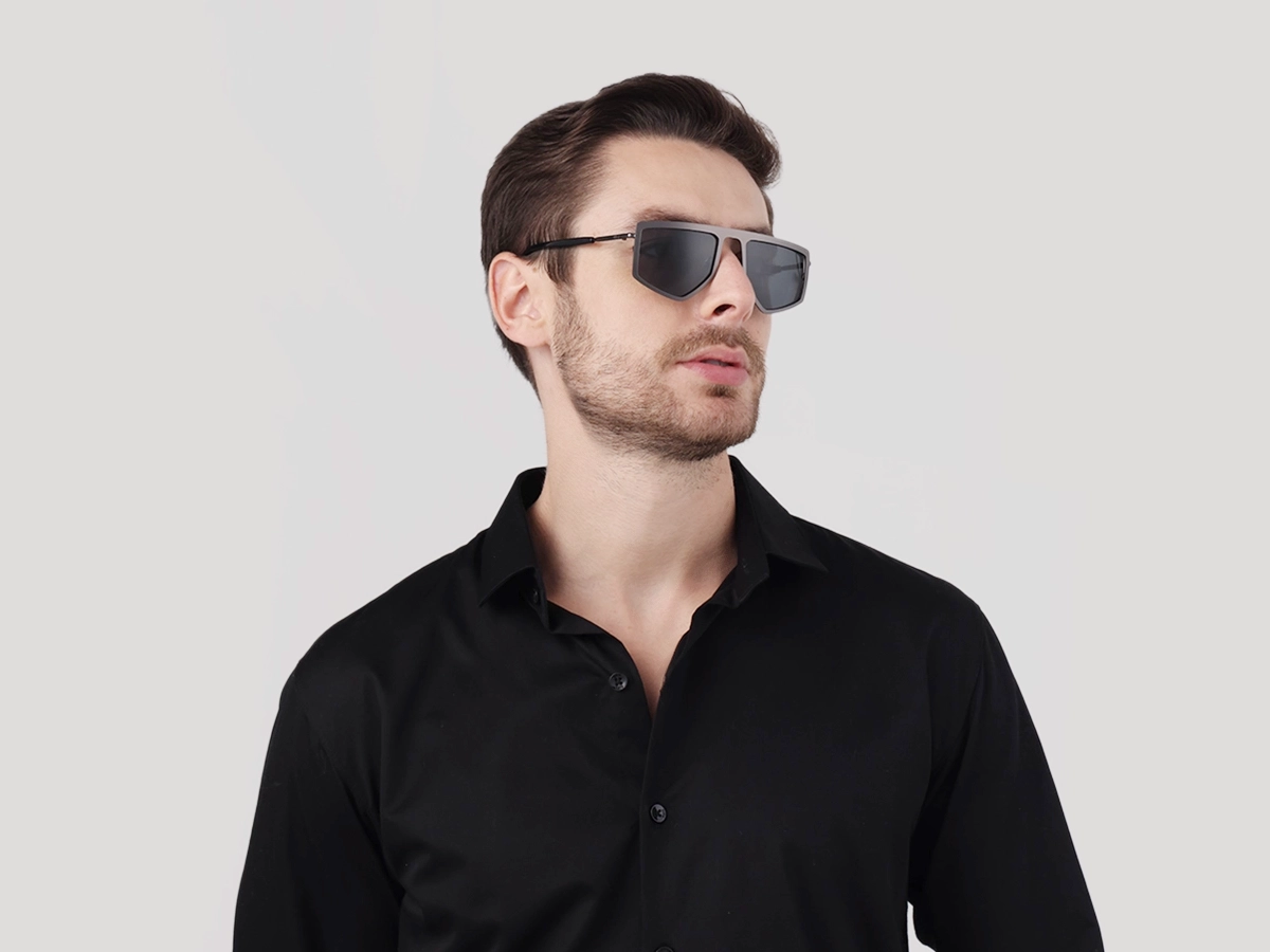 Matte Gunmetal Pilot Geometric Sunglasses-42