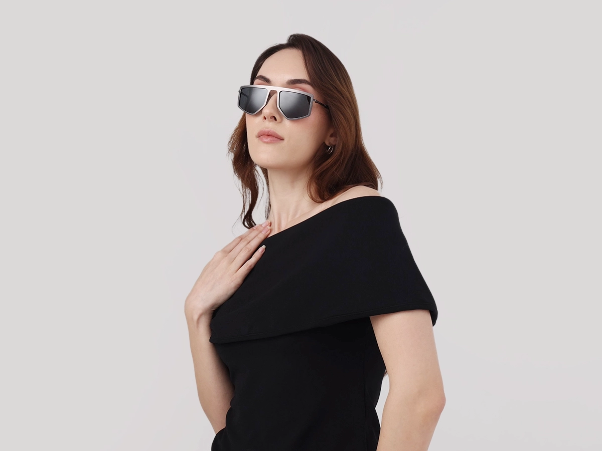 Matte Gunmetal Pilot Geometric Sunglasses-53