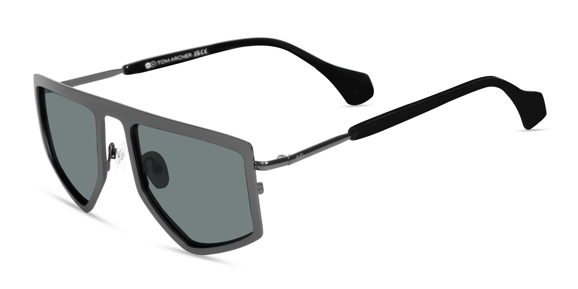 Matte Gunmetal Pilot Geometric Sunglasses- Matte Gunmetal Pilot Geometric Sunglasses-