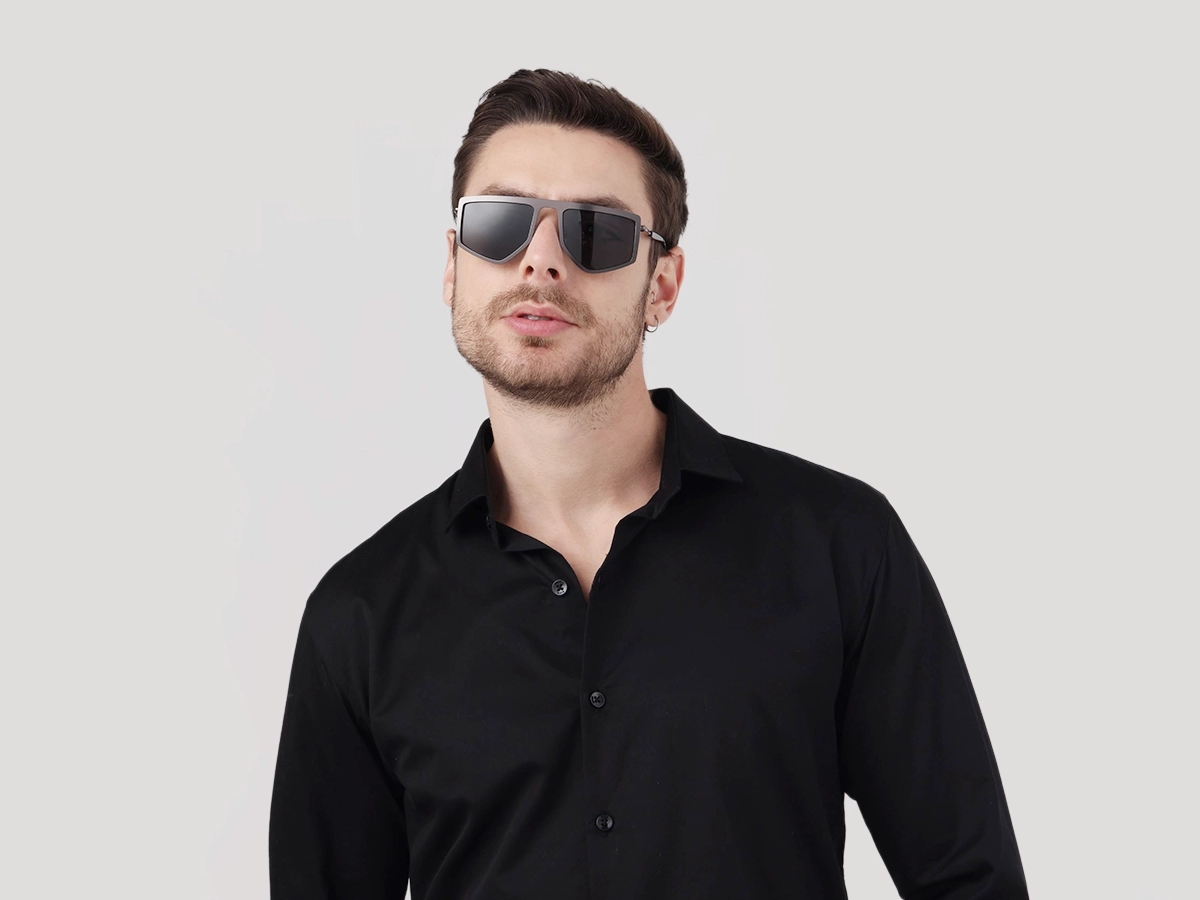 Matte Gunmetal Pilot Geometric Sunglasses-41