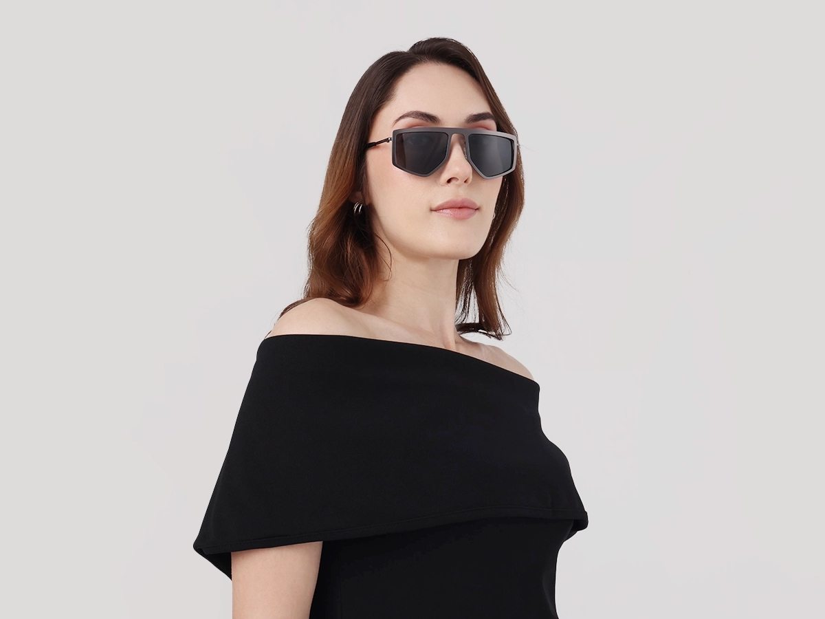 Matte Gunmetal Pilot Geometric Sunglasses-52