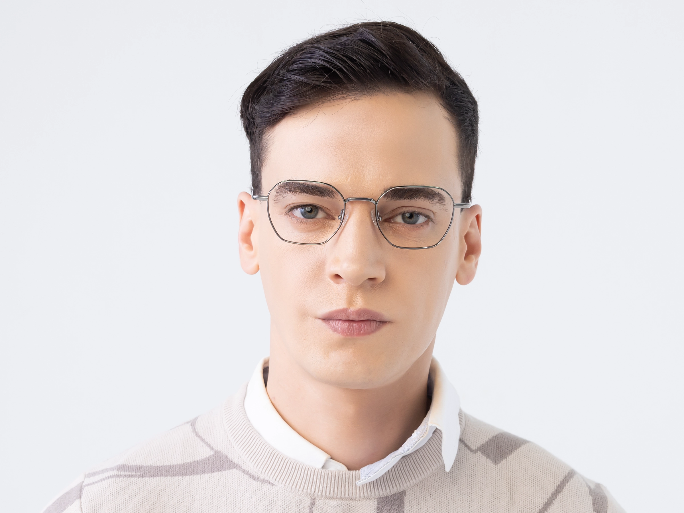 Platinum Grey Geometric Glasses-1