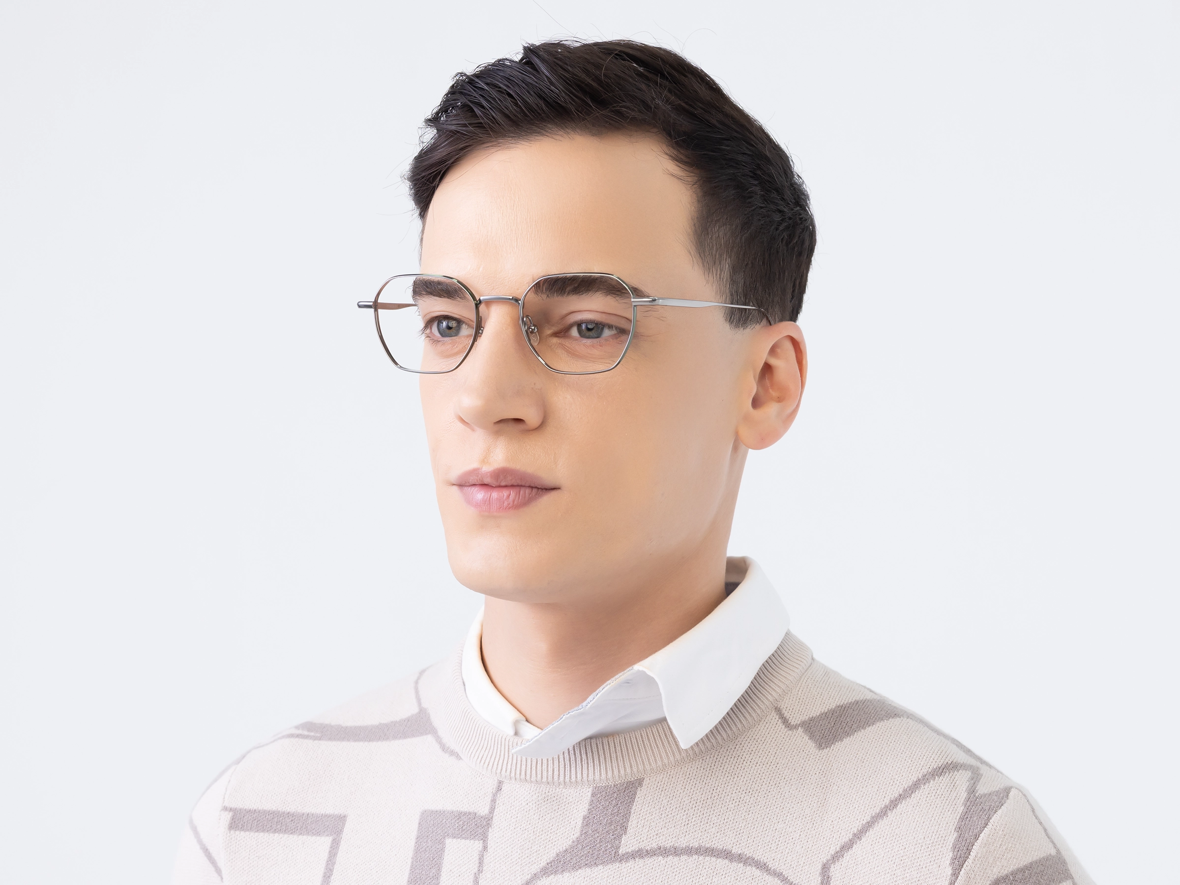 Platinum Grey Geometric Glasses-2