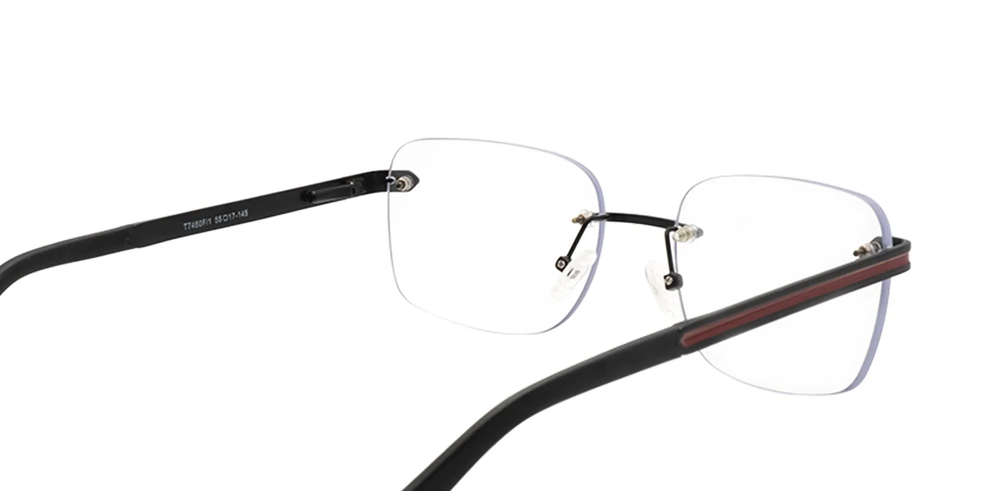 Matte black and red rimless frames-2