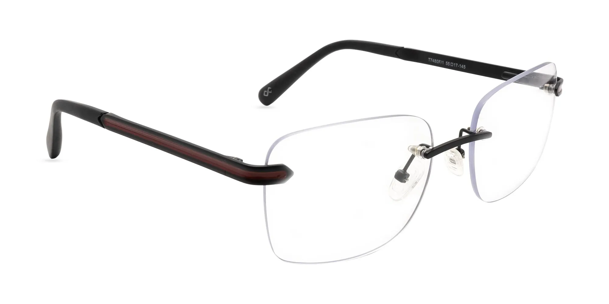 Matte black and red rimless frames-2