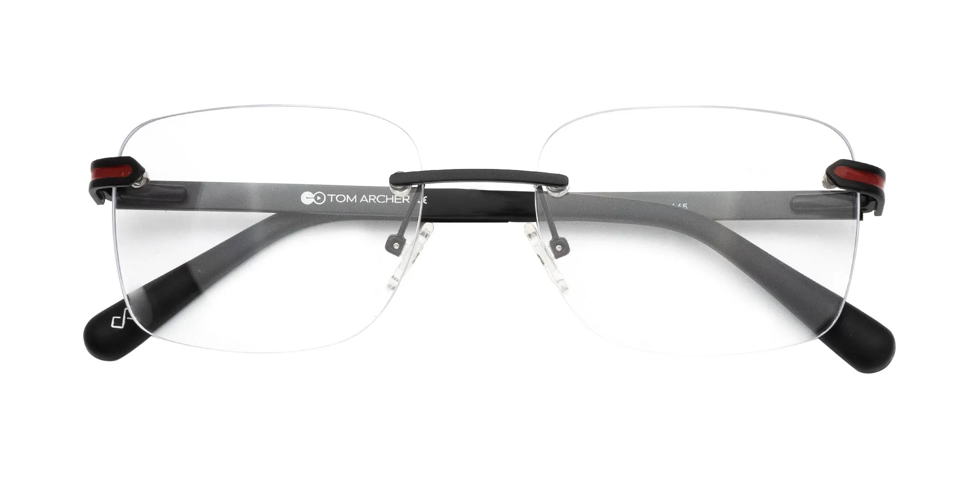 Matte black and red rimless frames-2