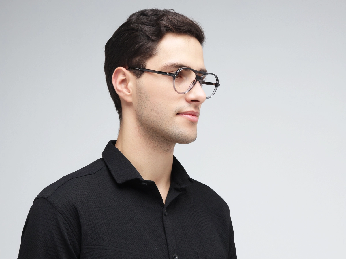 Crystal Charcoal Grey Marble Pilot Double Bridge Sunglasses-