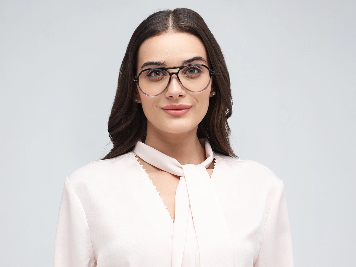 Crystal Charcoal Grey Marble Pilot Double Bridge Sunglasses-