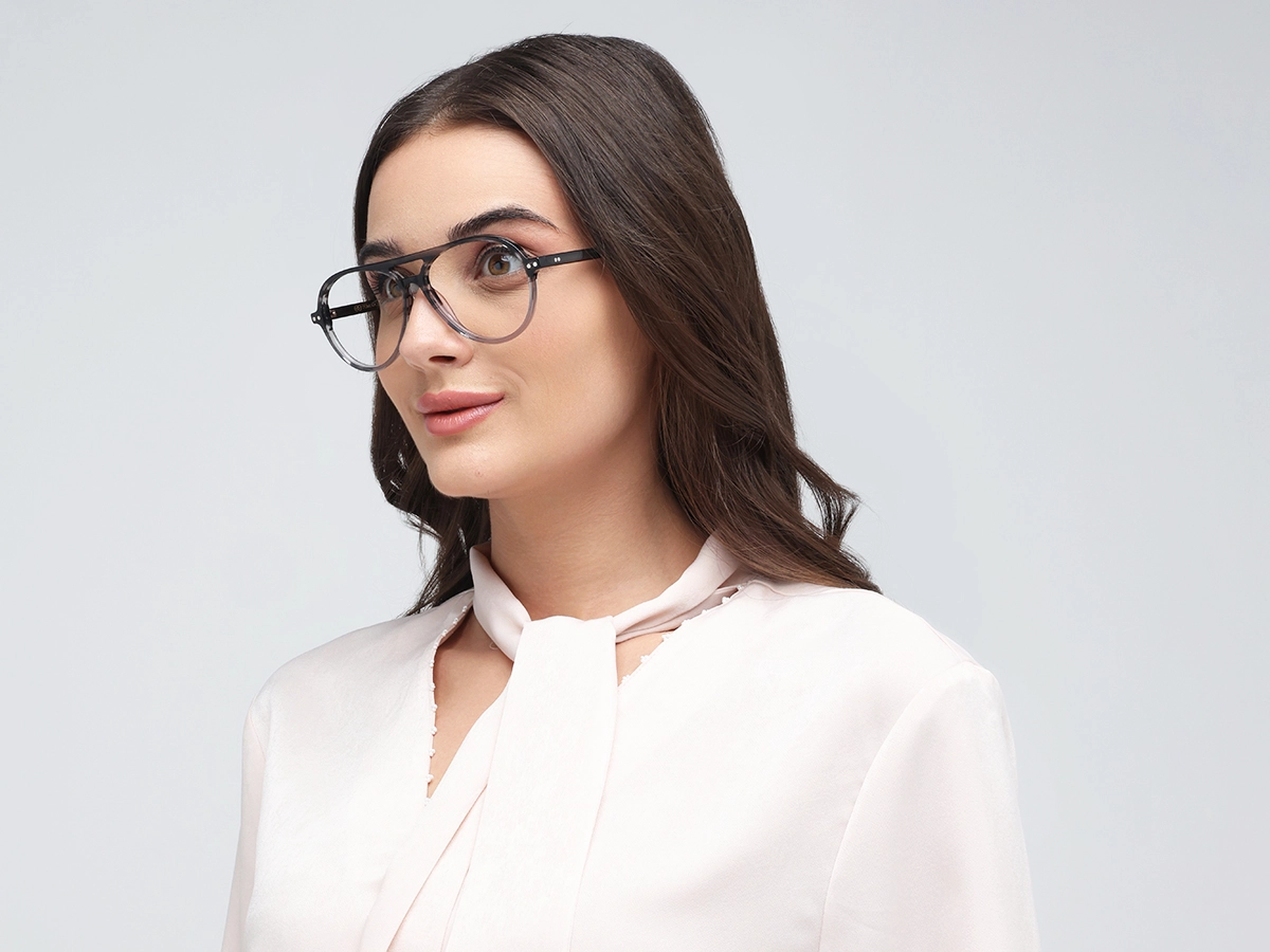 Crystal Charcoal Grey Marble Pilot Double Bridge Sunglasses-