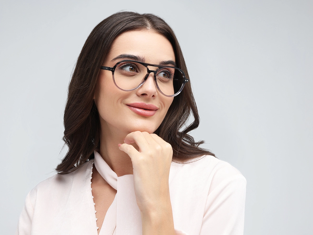 Crystal Charcoal Grey Marble Pilot Double Bridge Sunglasses-