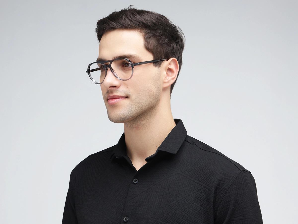 Crystal Charcoal Grey Marble Pilot Double Bridge Sunglasses-