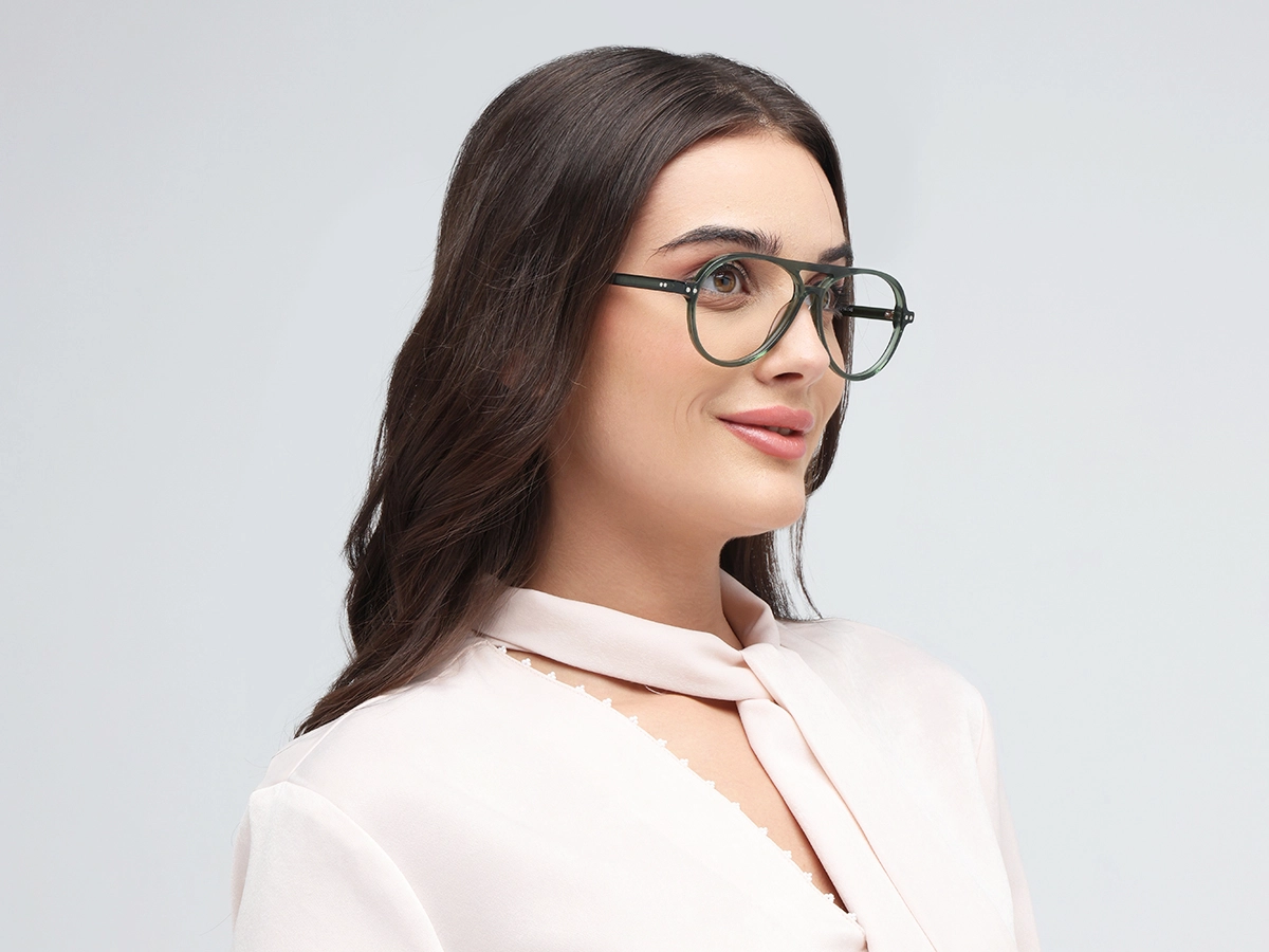 Crystal Fern Green Pilot Double Bridge Sunglasses-51