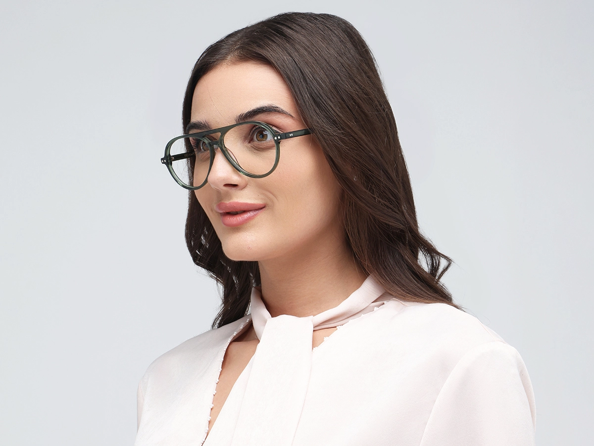 Crystal Fern Green Pilot Double Bridge Sunglasses-53