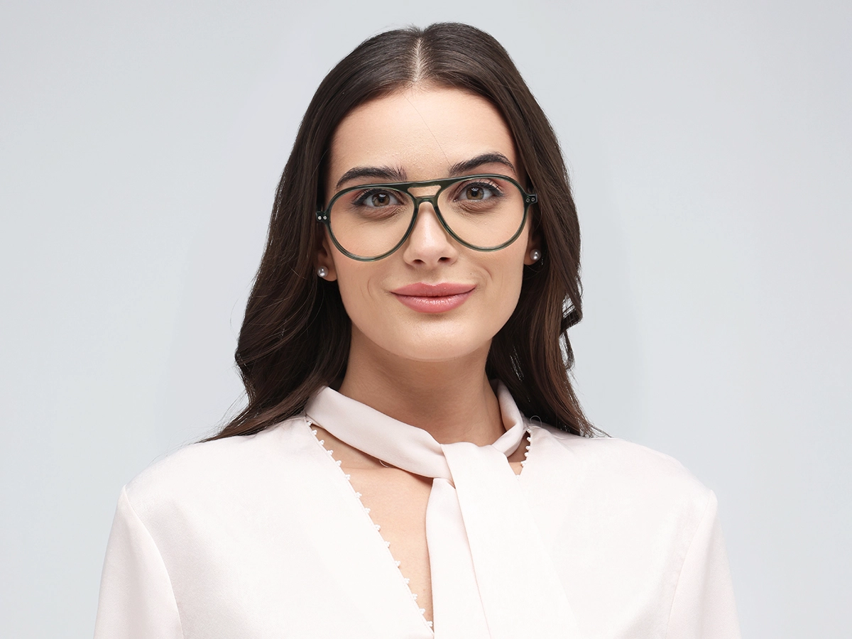 Crystal Fern Green Pilot Double Bridge Sunglasses-51