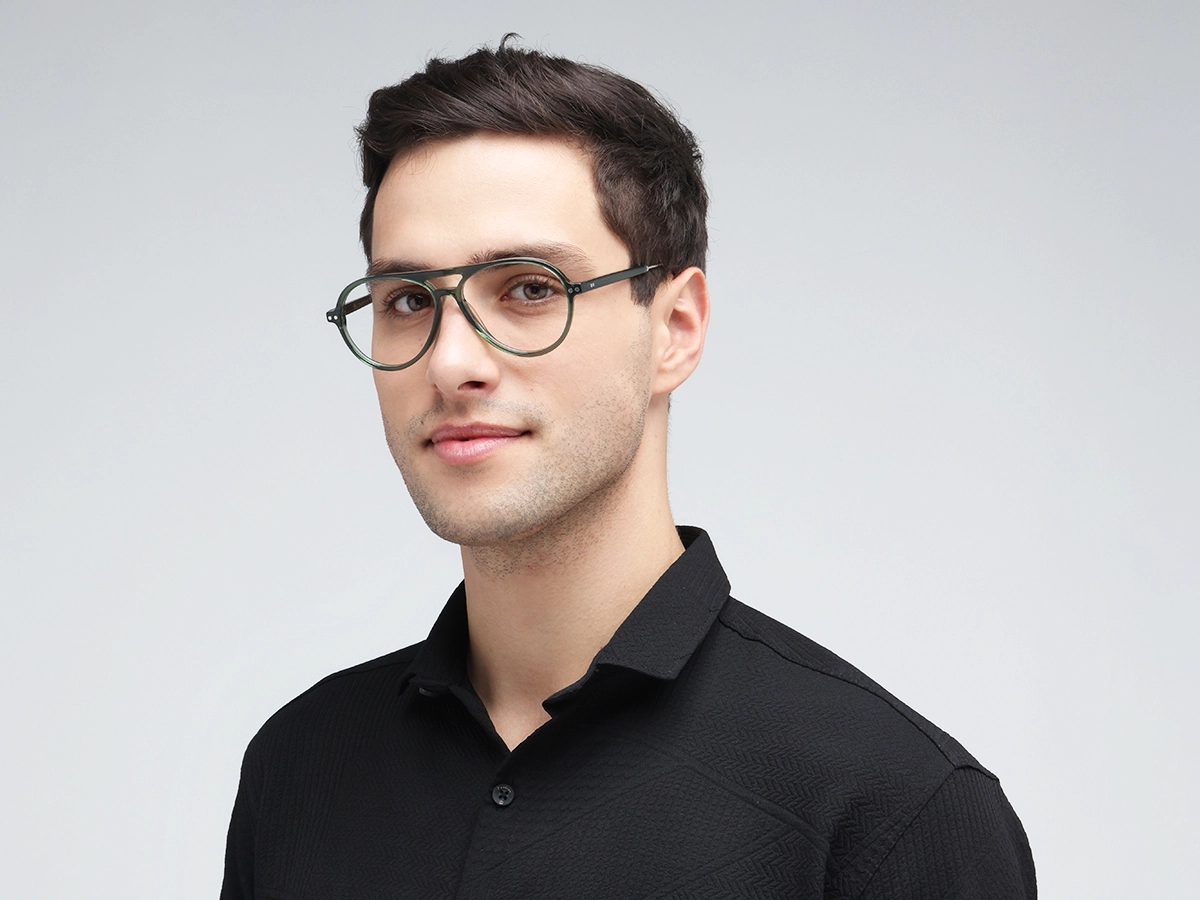 Crystal Fern Green Pilot Double Bridge Sunglasses-42