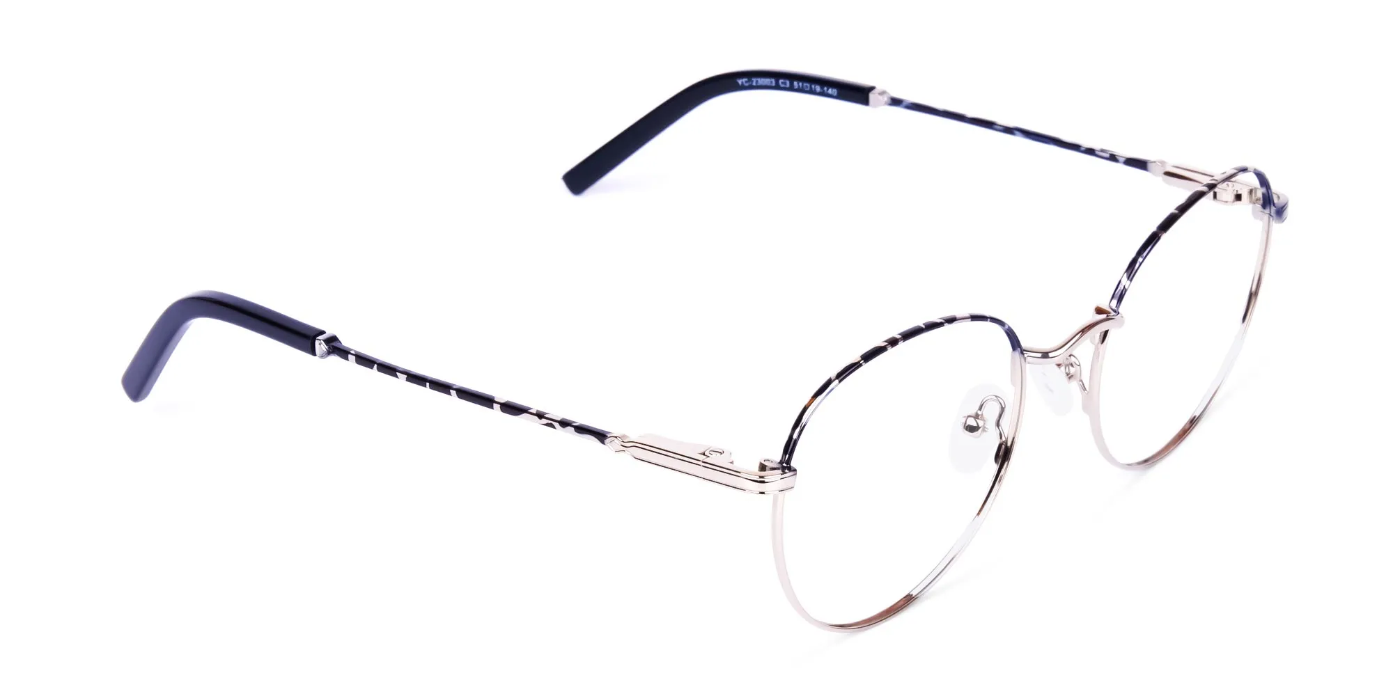 Silver and Marble Tortoise Shell Round Glasses-2