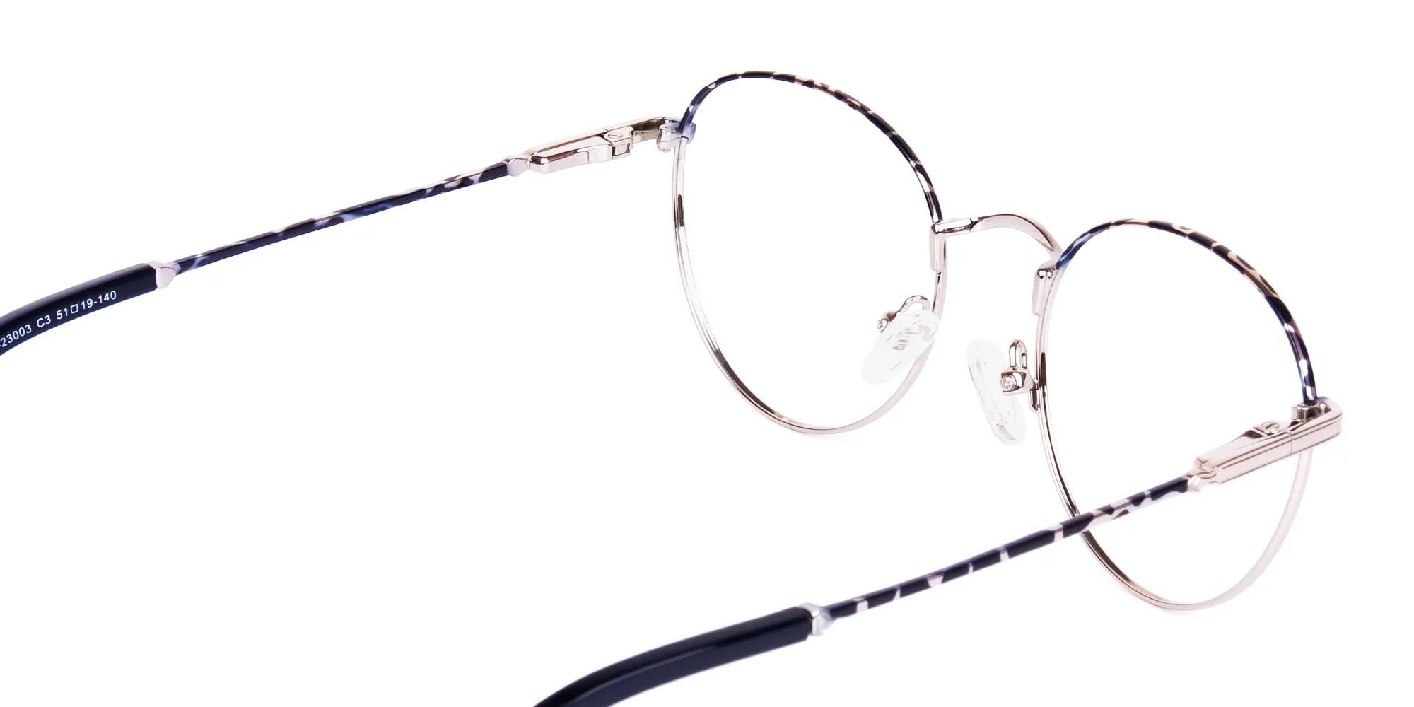 Silver and Marble Tortoise Shell Round Glasses-2