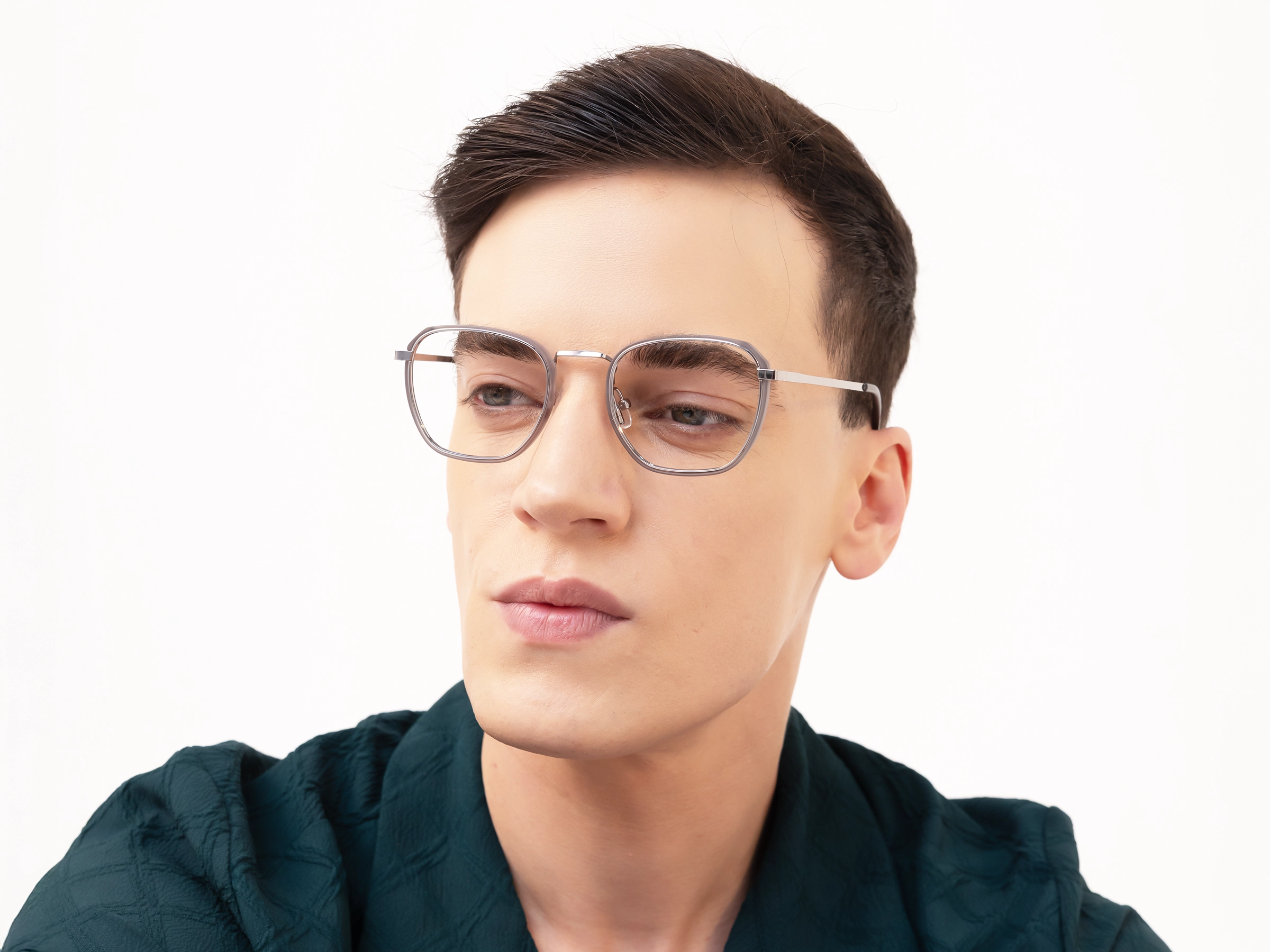 Silver & Matte Grey Geometric Glasses