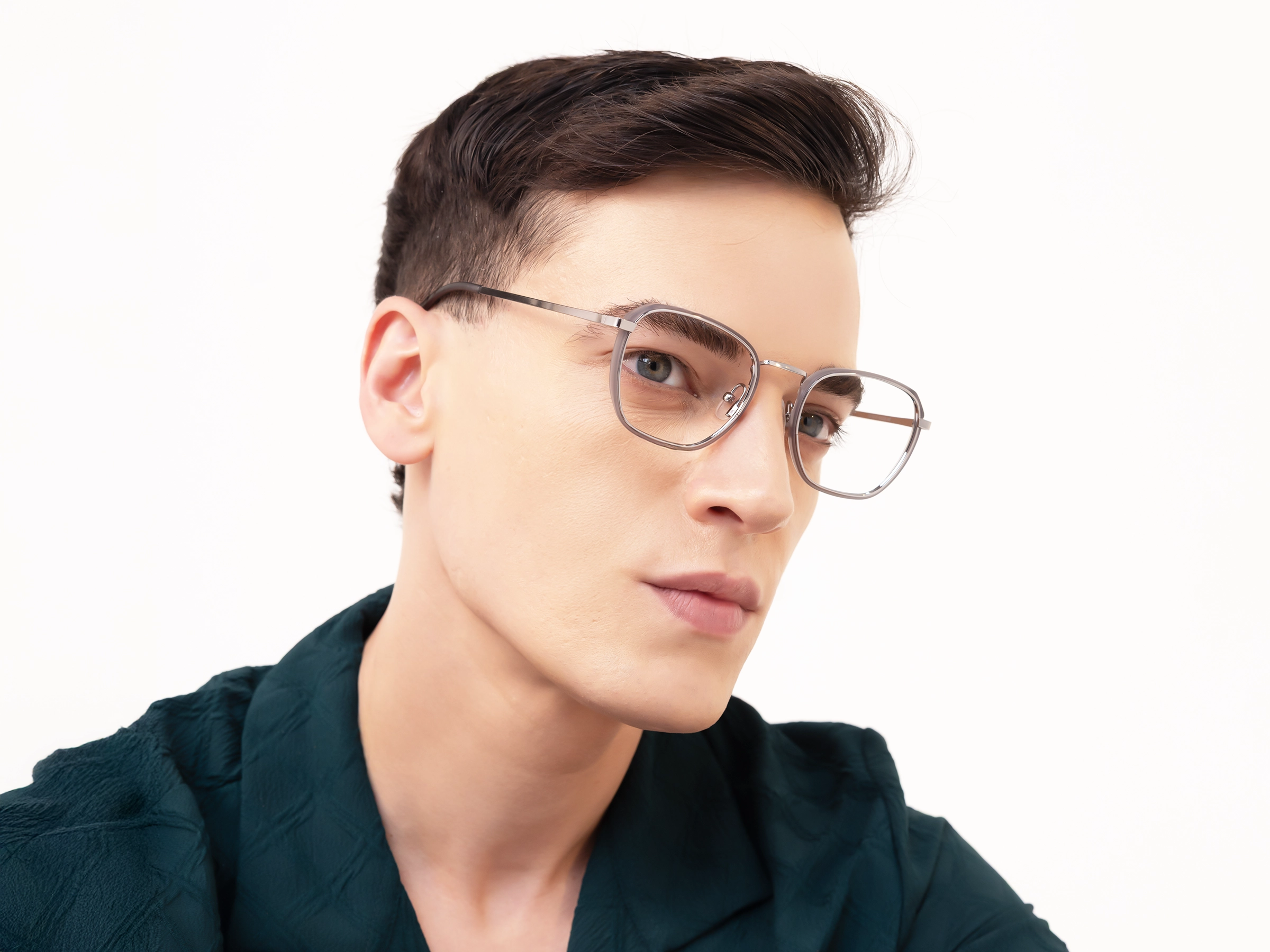 Silver & Matte Grey Geometric Glasses