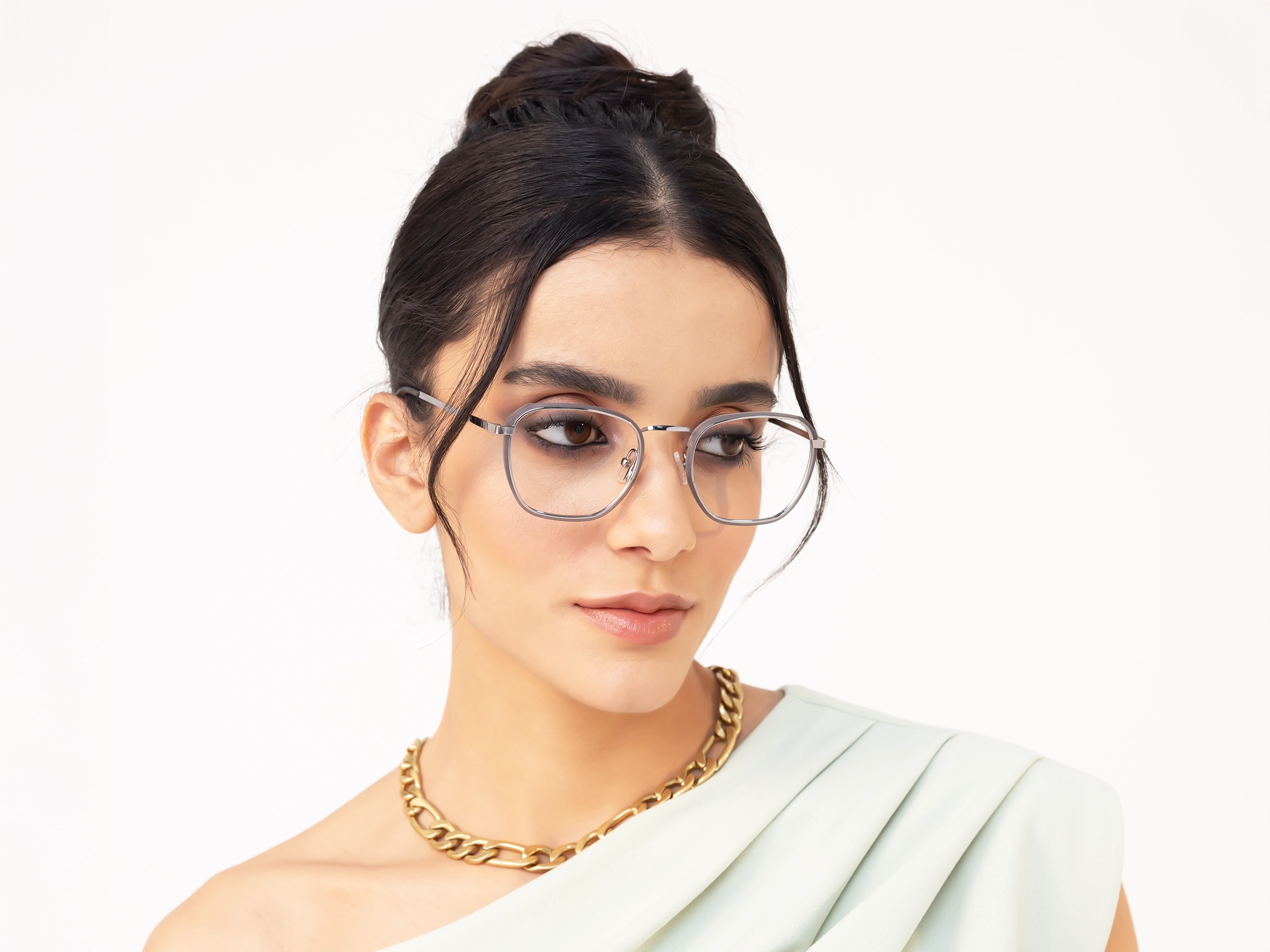 Silver & Matte Grey Geometric Glasses