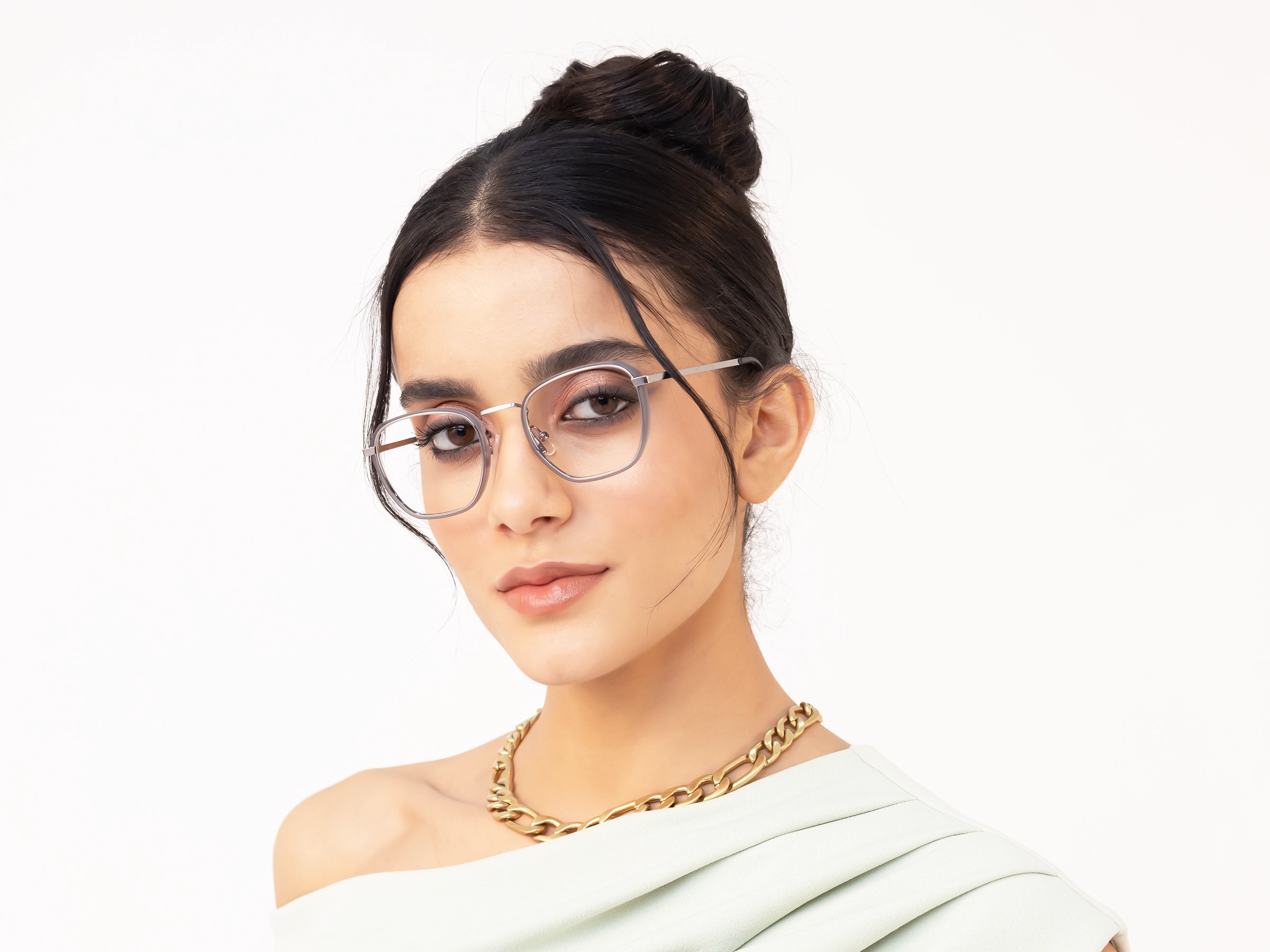 Silver & Matte Grey Geometric Glasses