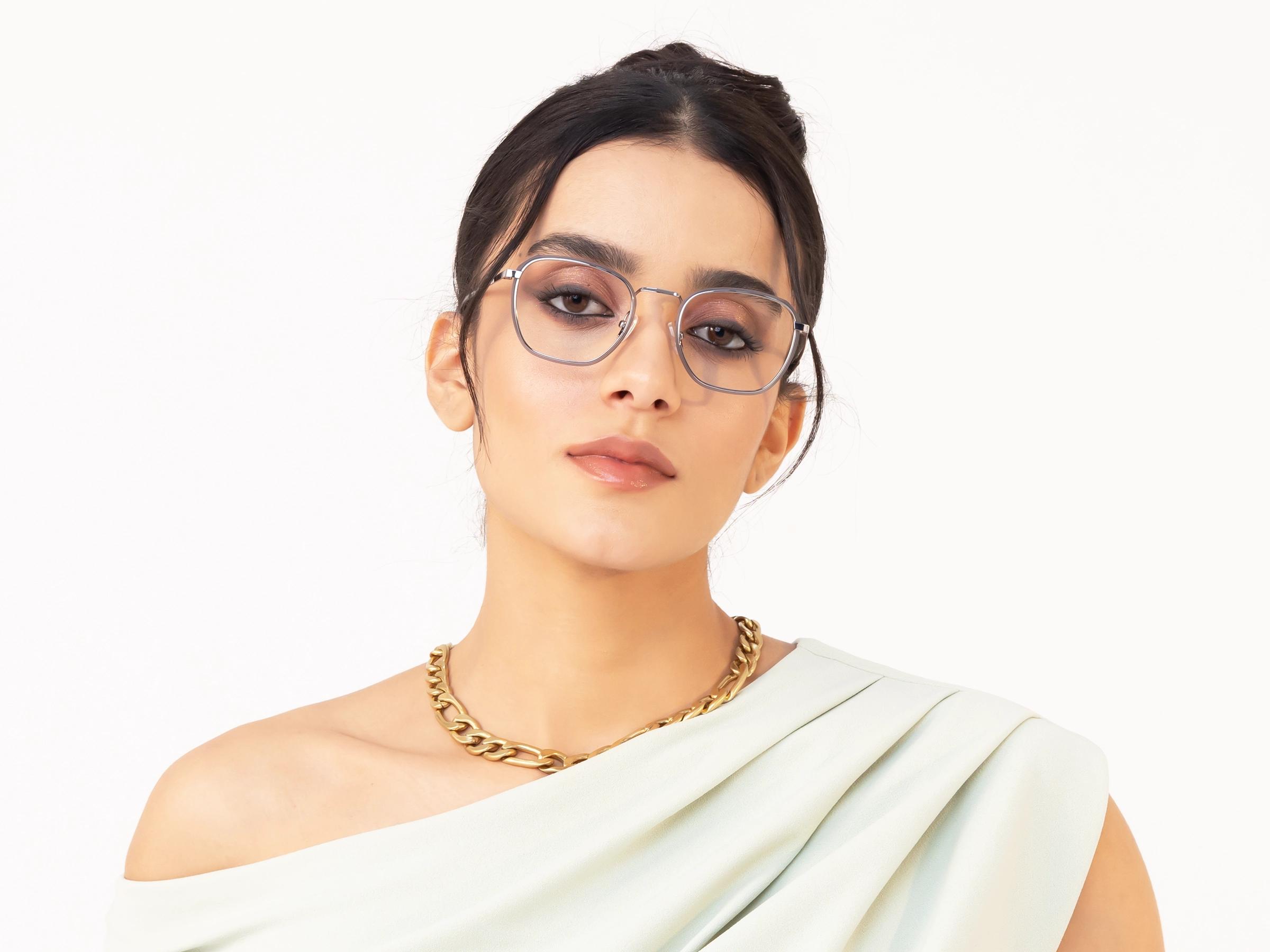 Silver & Matte Grey Geometric Glasses