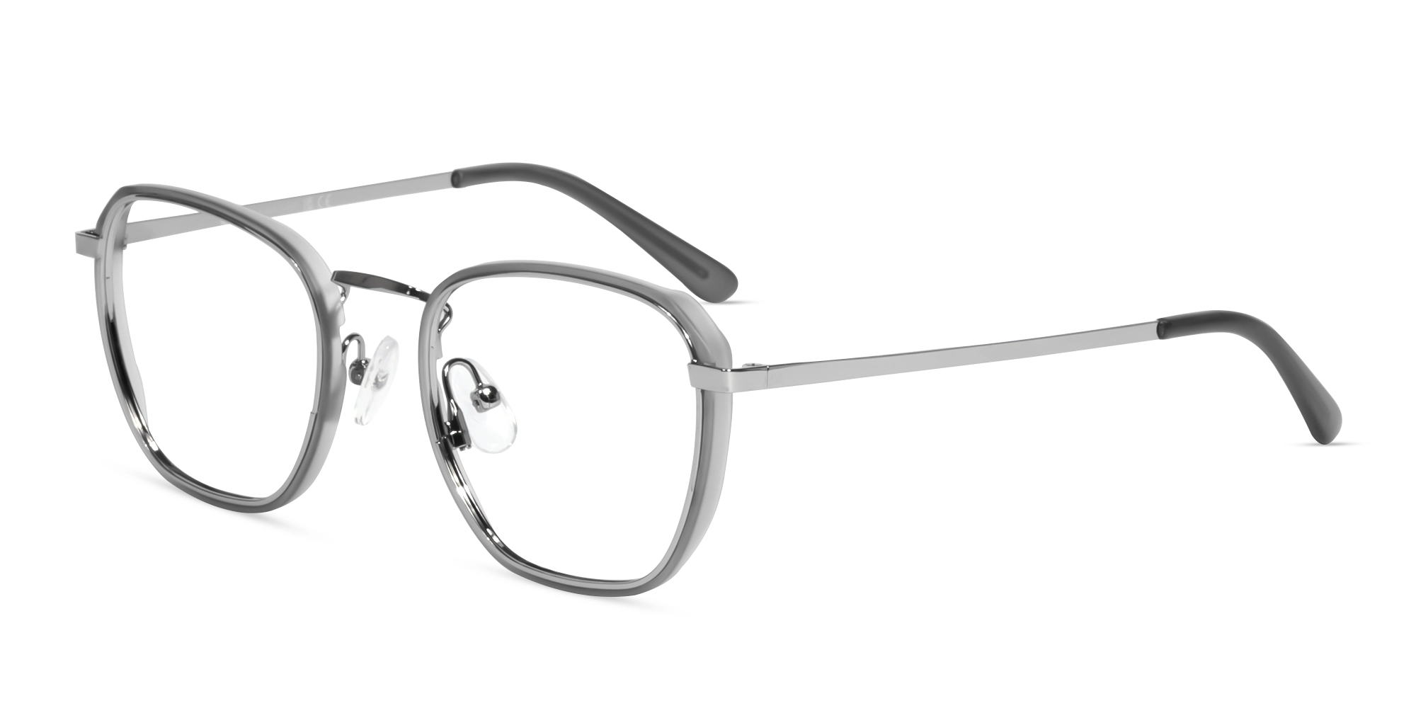 Silver & Matte Grey Geometric Glasses-3