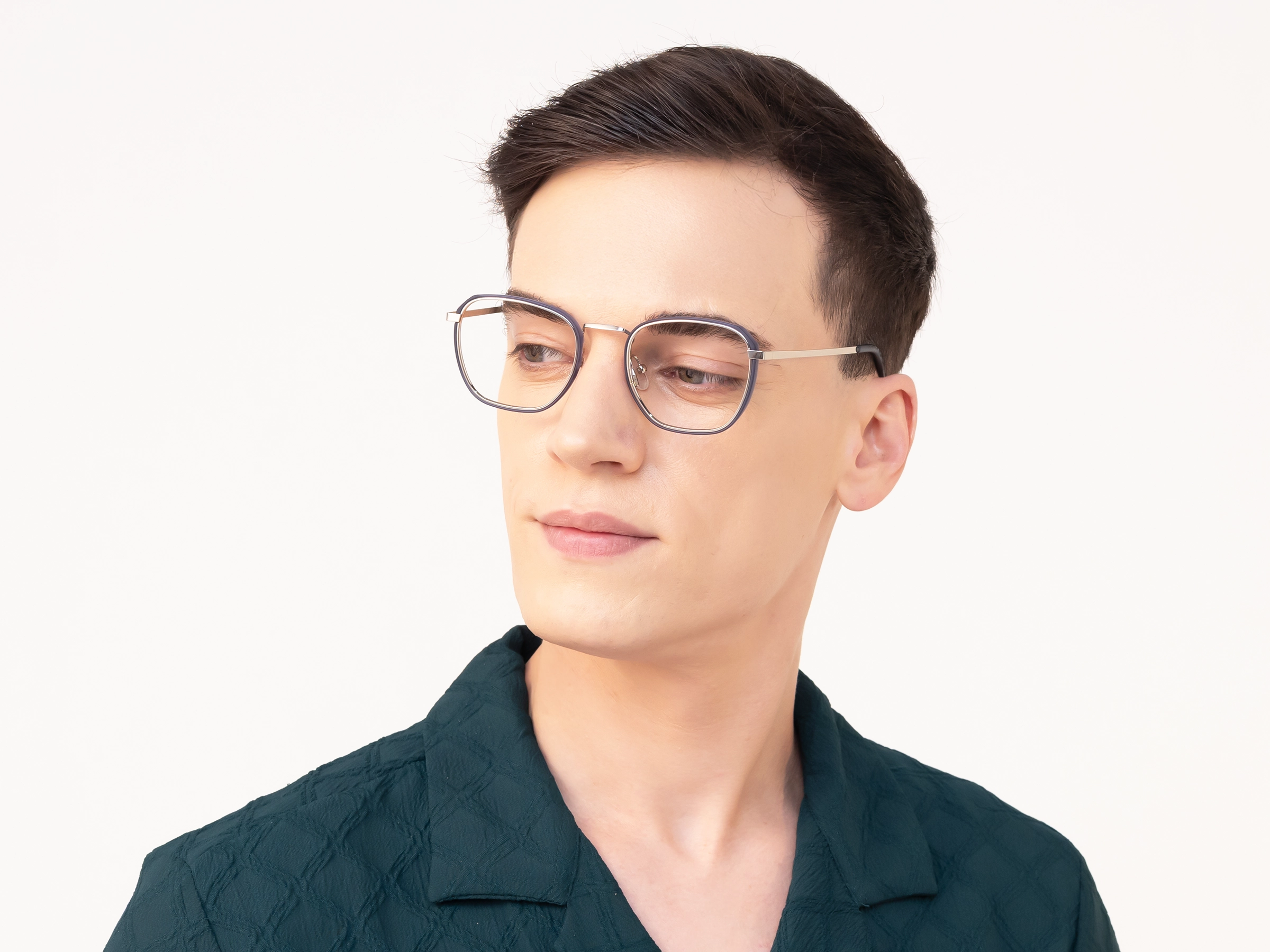 Silver & Matte Blue Geometric Glasses