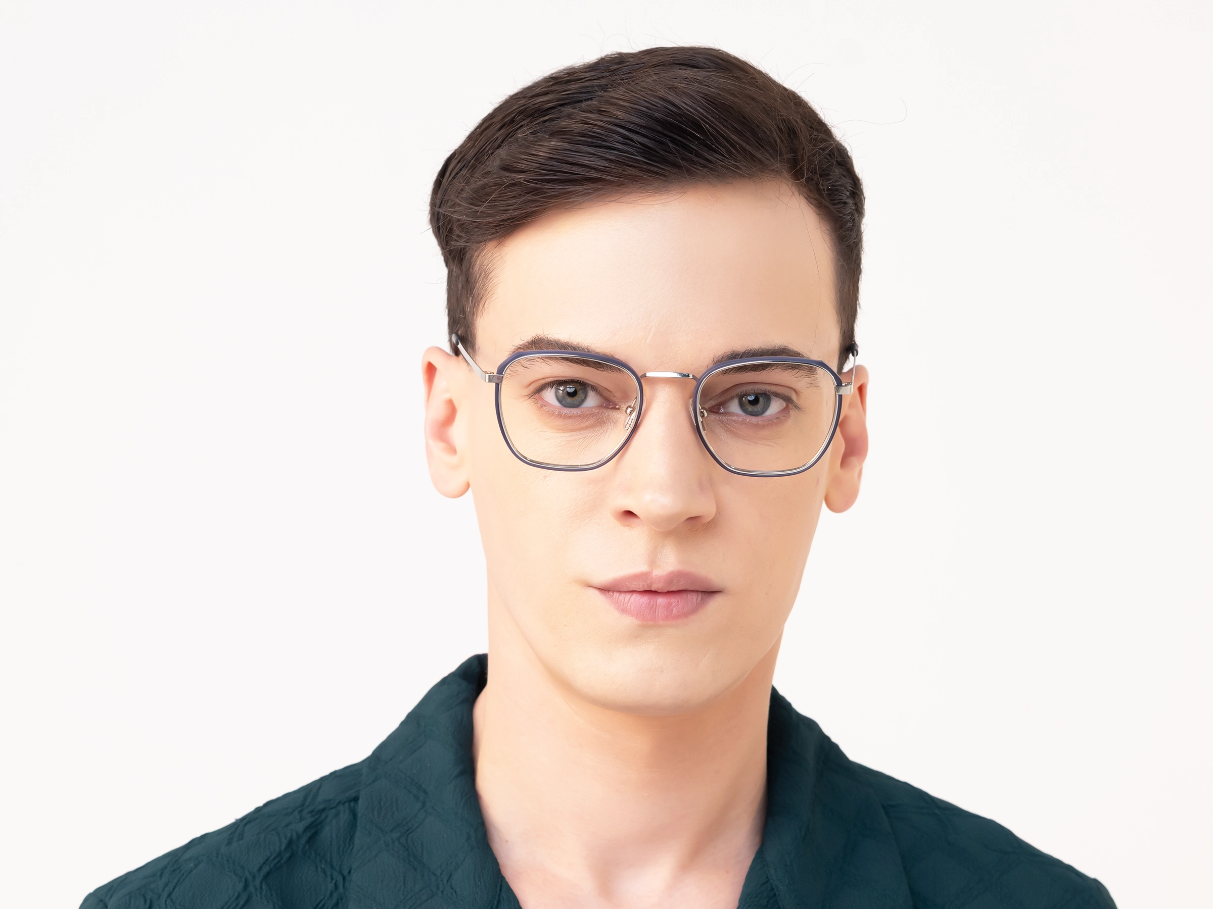 Silver & Matte Blue Geometric Glasses