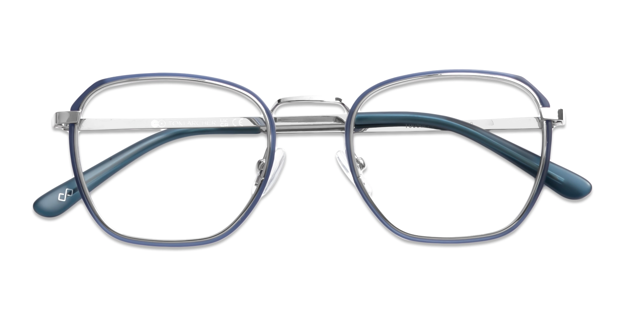 Silver & Matte Blue Geometric Glasses-6