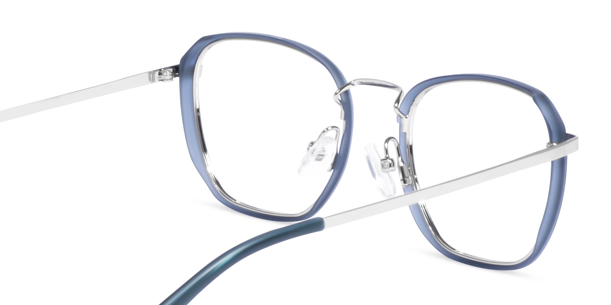 Silver & Matte Blue Geometric Glasses-5