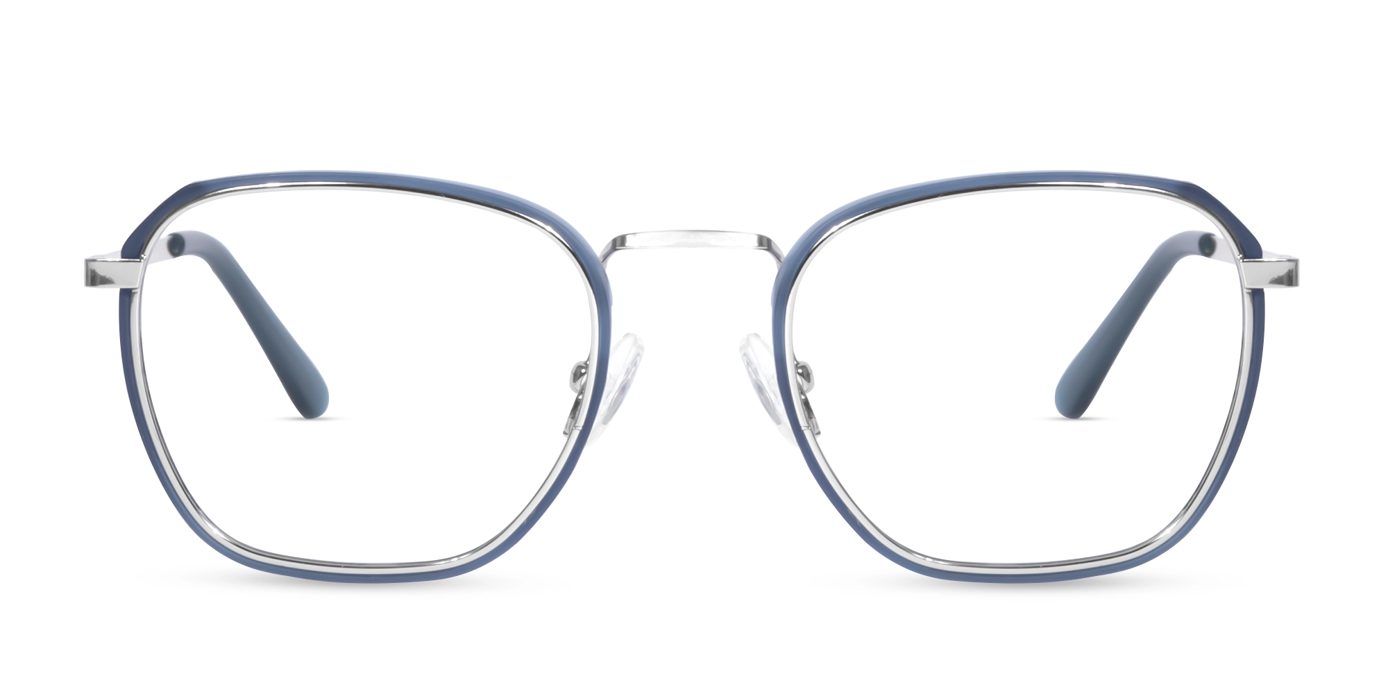 Silver & Matte Blue Geometric Glasses-1