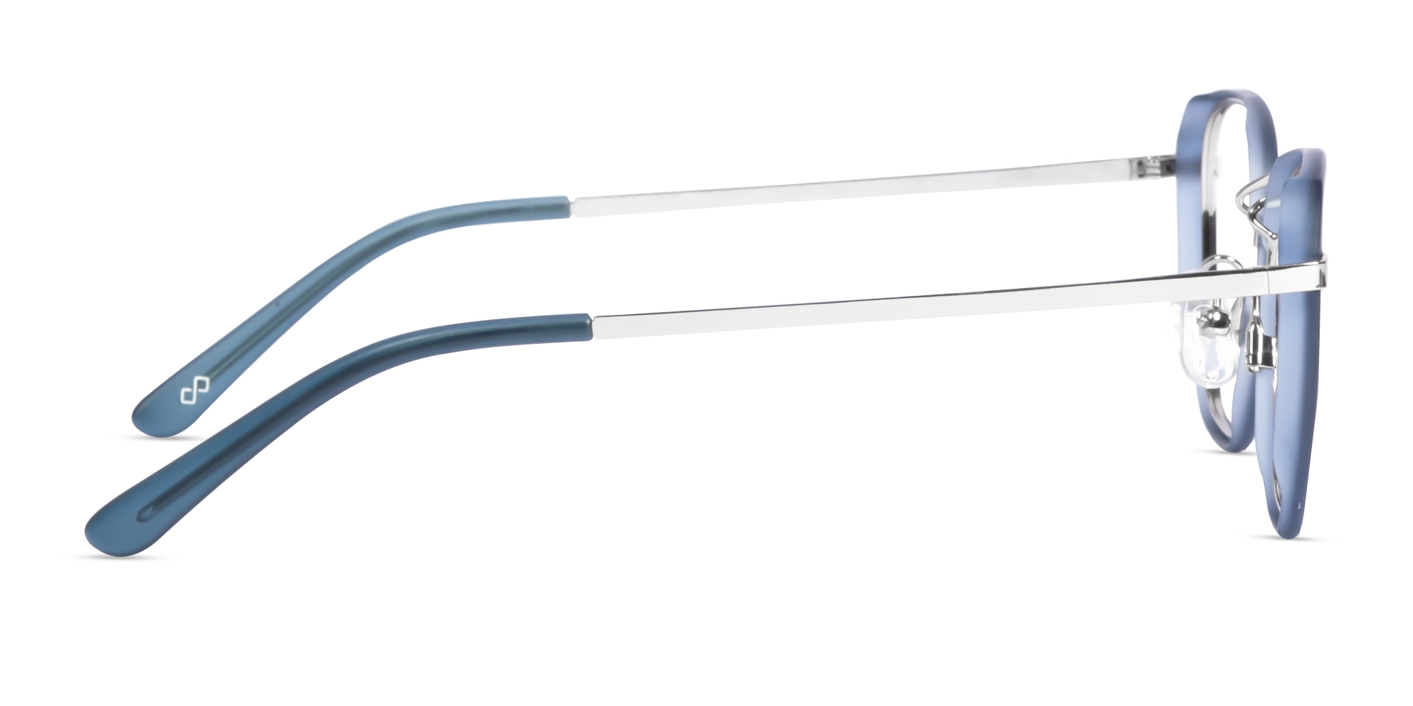 Silver & Matte Blue Geometric Glasses-4