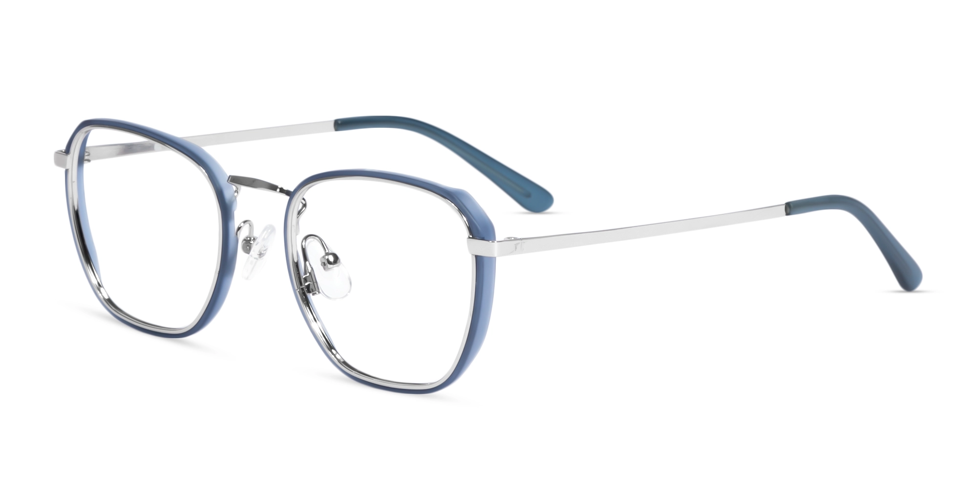 Silver & Matte Blue Geometric Glasses-3