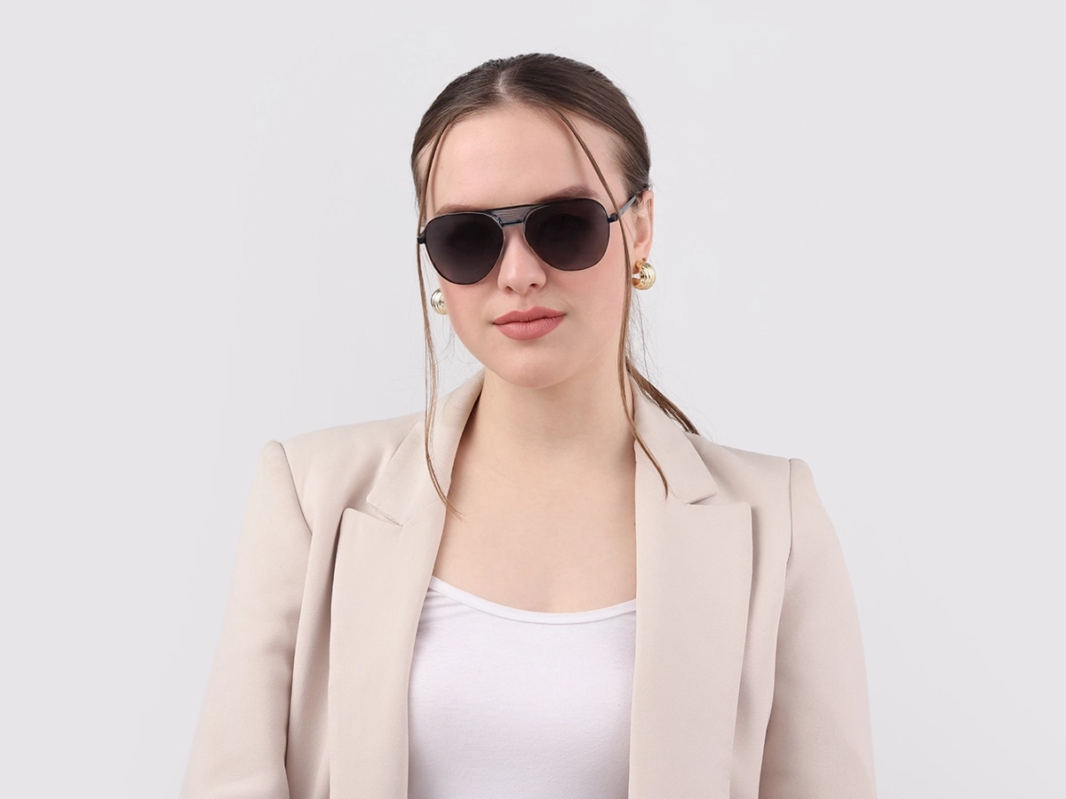 Black Metal Pilot Sunglasses With Nose Pad 51