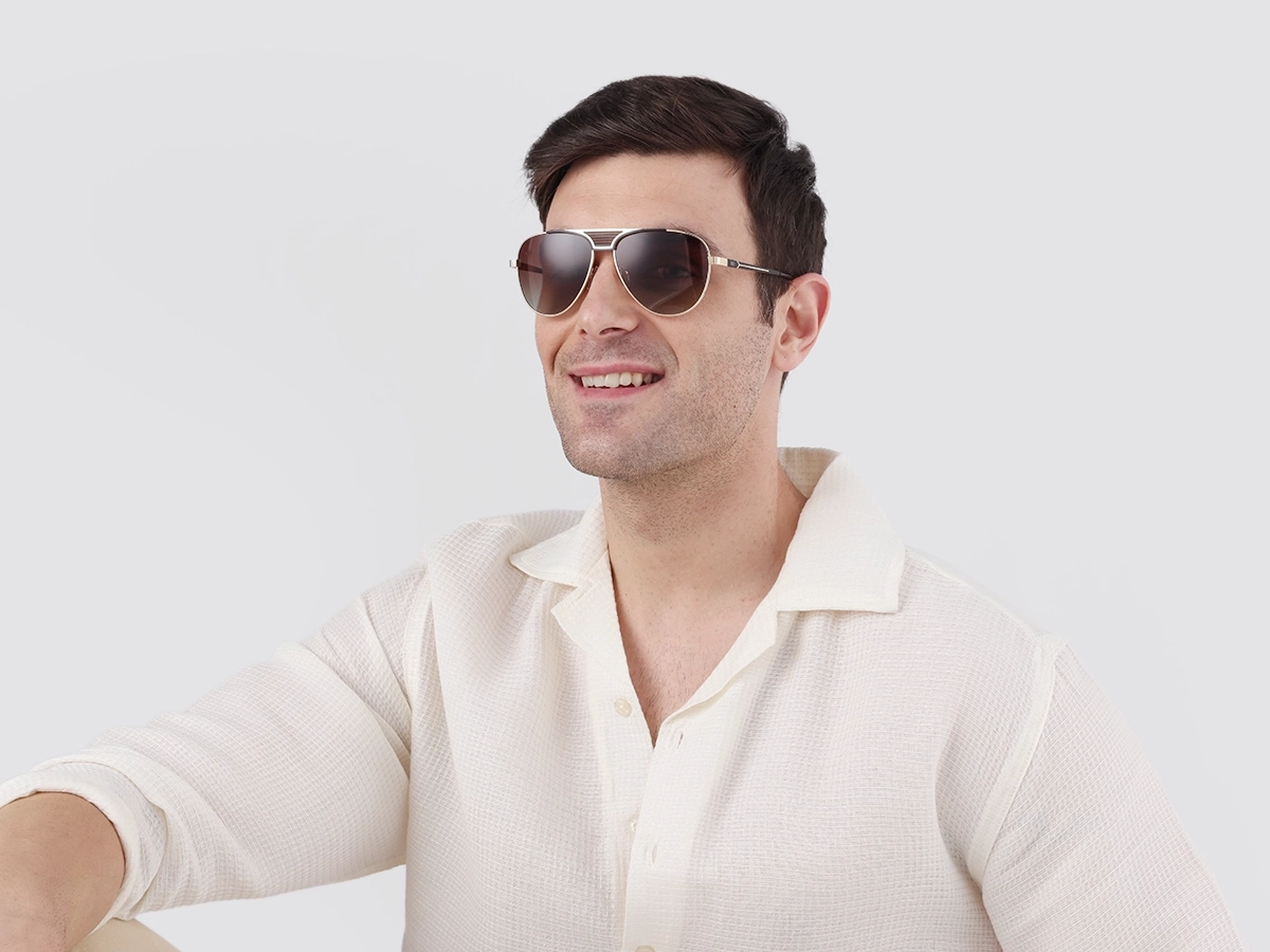 Gold Double Bridge Metal Full Rim Sunglasses 41