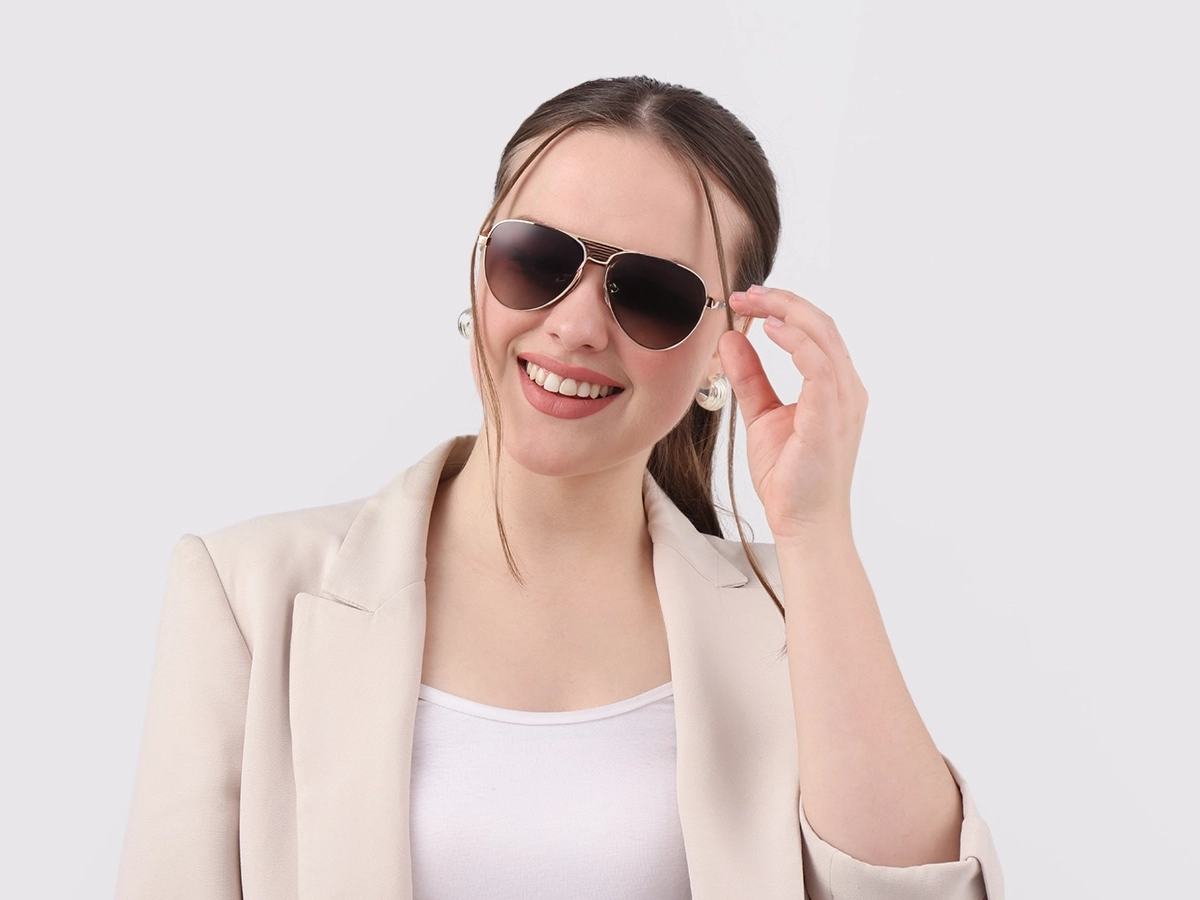 Gold Double Bridge Metal Full Rim Sunglasses 51