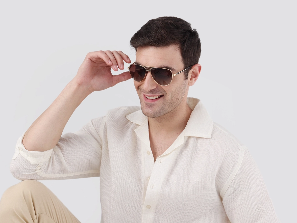 Gold Double Bridge Metal Full Rim Sunglasses 42