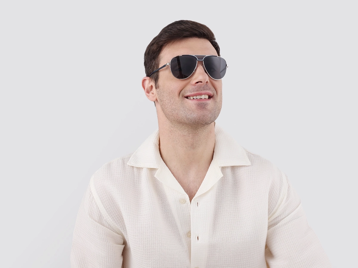 Silver Metal Double Bridge Full Rim Sunglasses 42