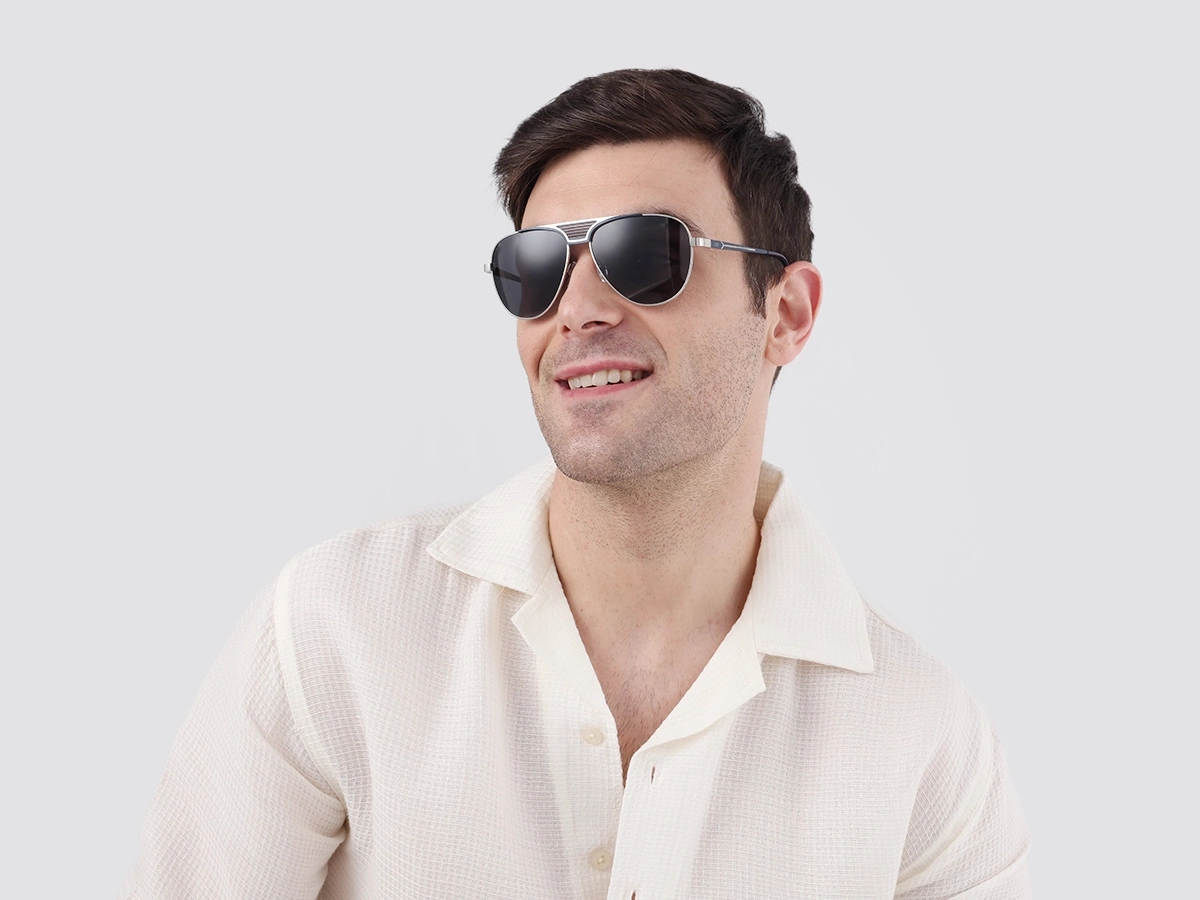 Silver Metal Double Bridge Full Rim Sunglasses 41