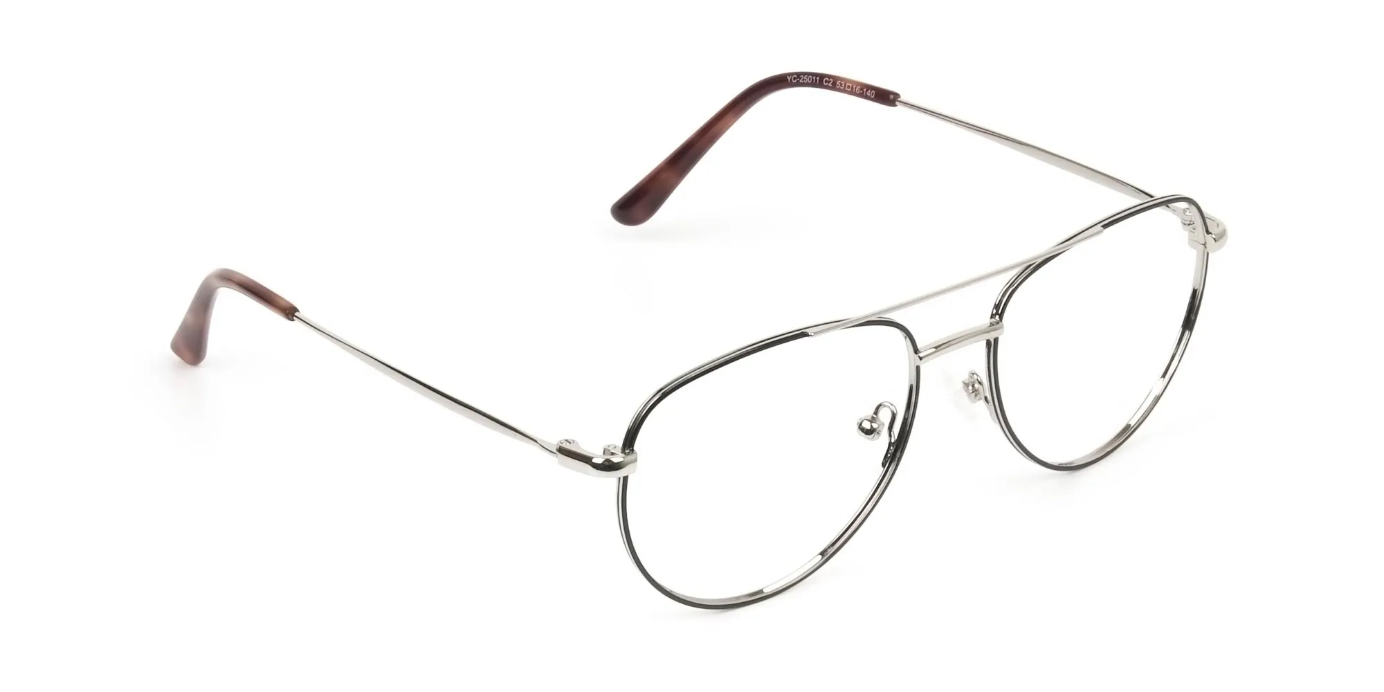 Black & Silver Pilot Glasses in Metal - 2
