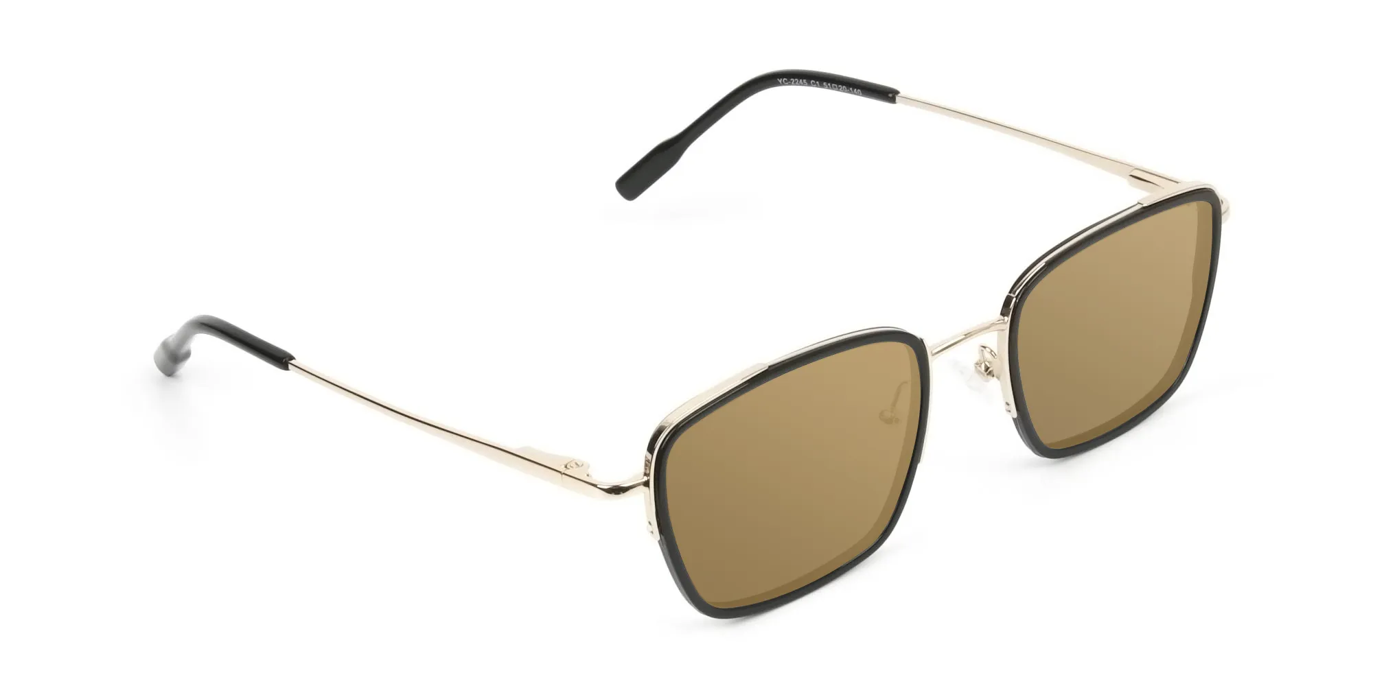 Dark Brown Tinted Black & Gold Square Square Sunglasses - 2