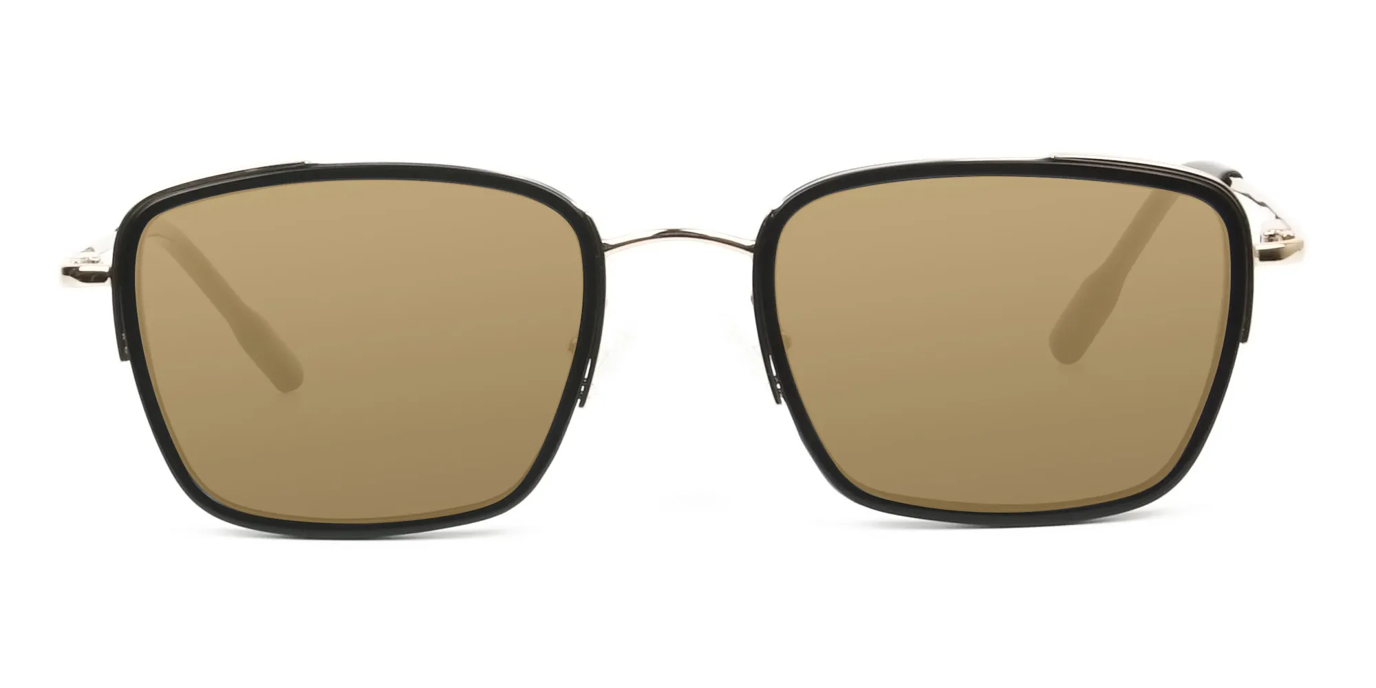Dark Brown Tinted Black & Gold Square Square Sunglasses - 2