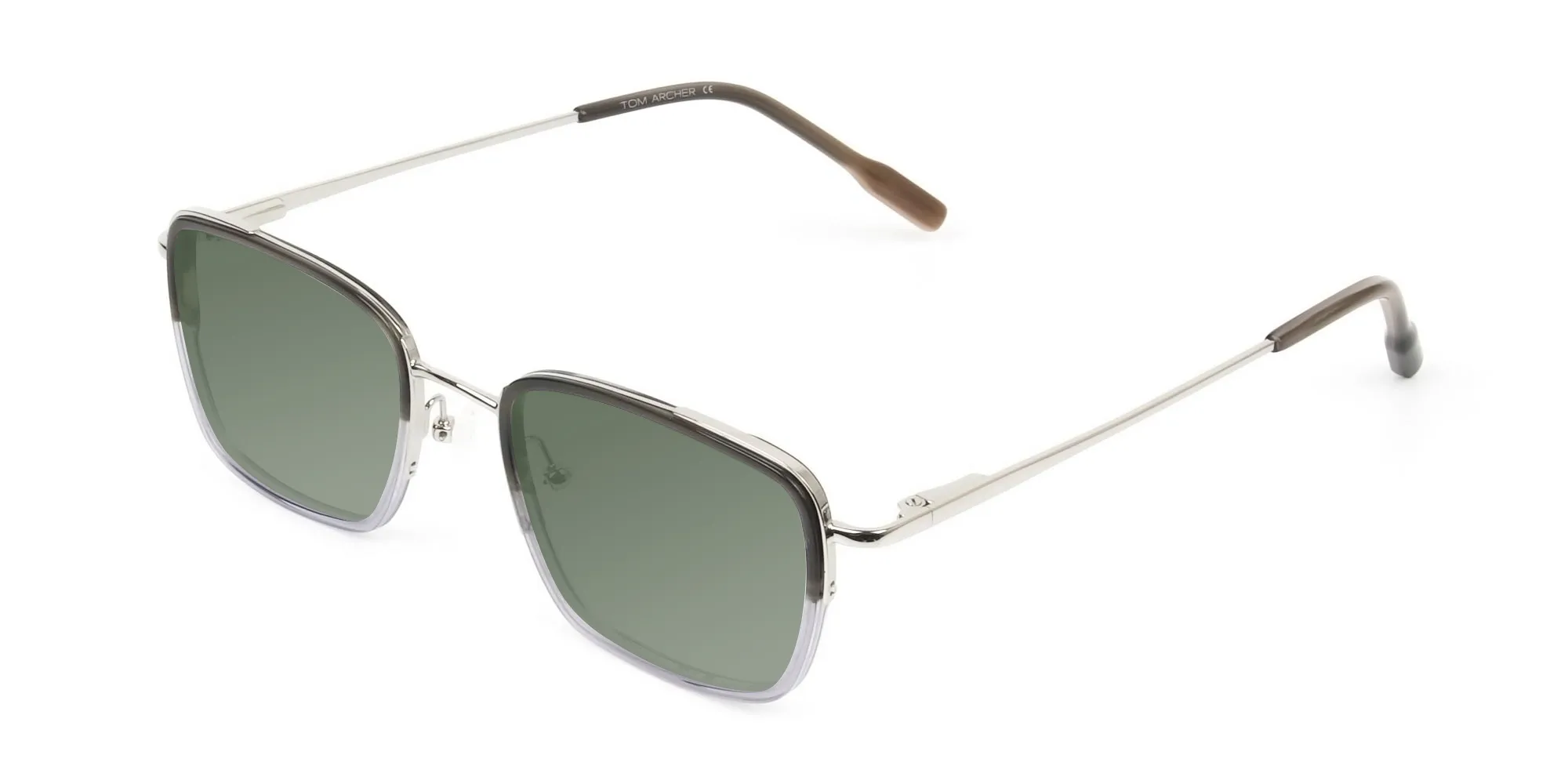 Green Tinted Charcoal Square Sunglasses -2